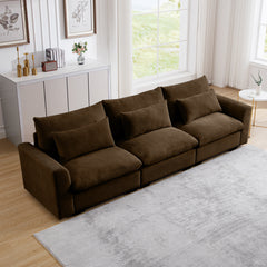 3 Seater Deep Seat Couches for Living Room, Wide and Deep Seat Comfy Living Roo Sofas with 3 Waist Pillows, Brown Corduroy