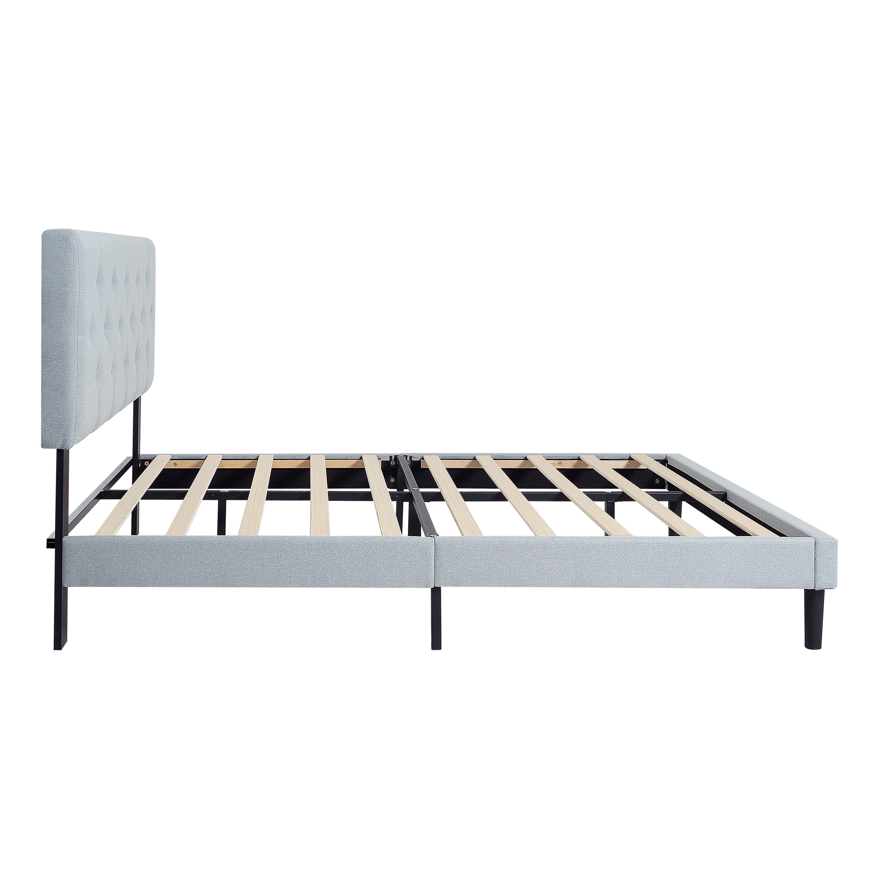 Twin Size Upholstered Platform Bed Frame with Modern Button Tufted Linen Fabric Headboard, No Box Spring Needed, Wood Slat Support, Easy Assembly, Grey