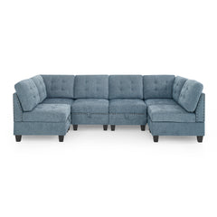 U shape Modular Sectional Sofa,DIY Combination,includes Four Single Chair and Two Corner,Navy Chenille