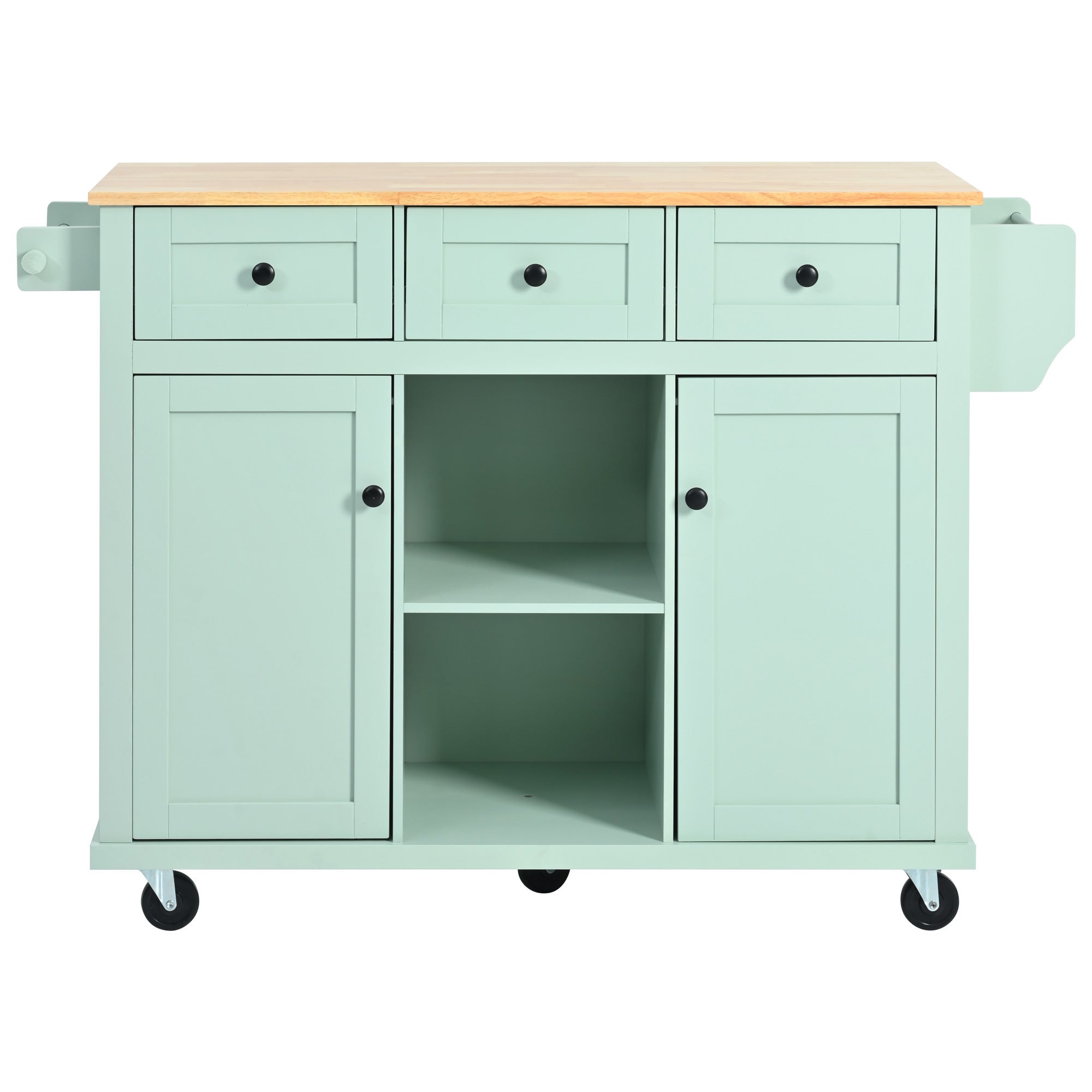 Kitchen Cart with Rubber wood Drop-Leaf Countertop for Dinning Room, Mint Green