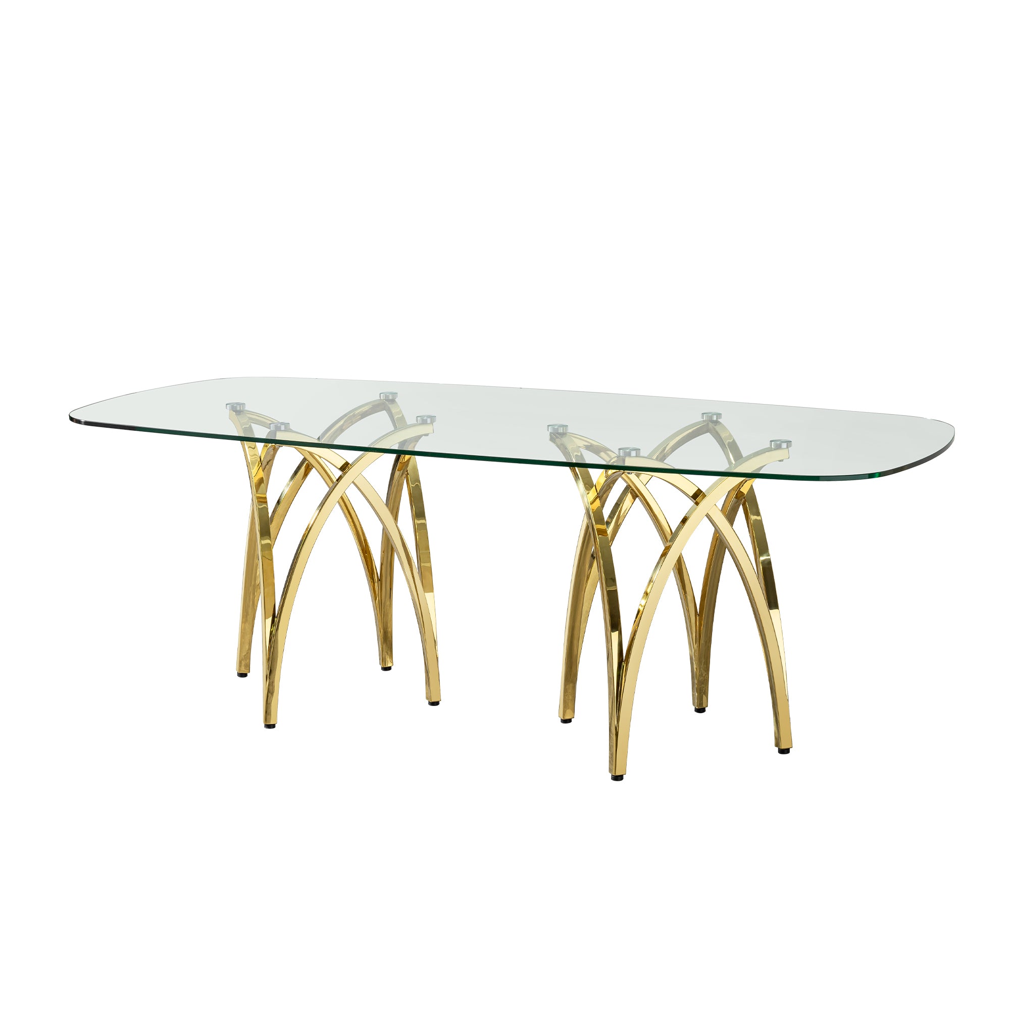 0.47" Thick Tempered Glass Rectangular Dining Table with Gold Stainless Steel Base