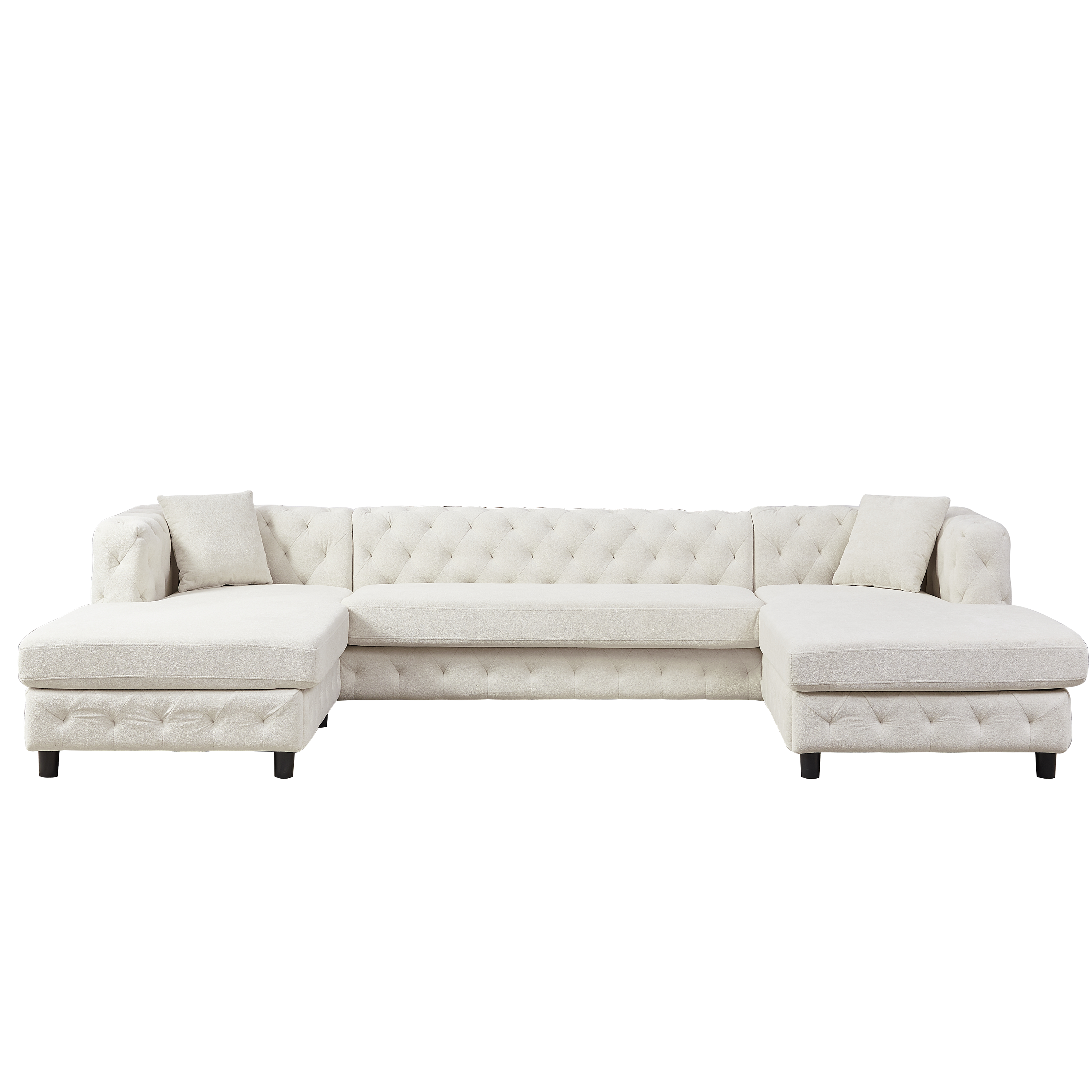 126-inch Modern Style Chenille Three Piece Sofa, Pull Point Design U-shaped Sofa two Chaise Longue Seats, two Pillows and Plastic Feet, Suitable for Living room, Bedroom, Lounge and Projection Room