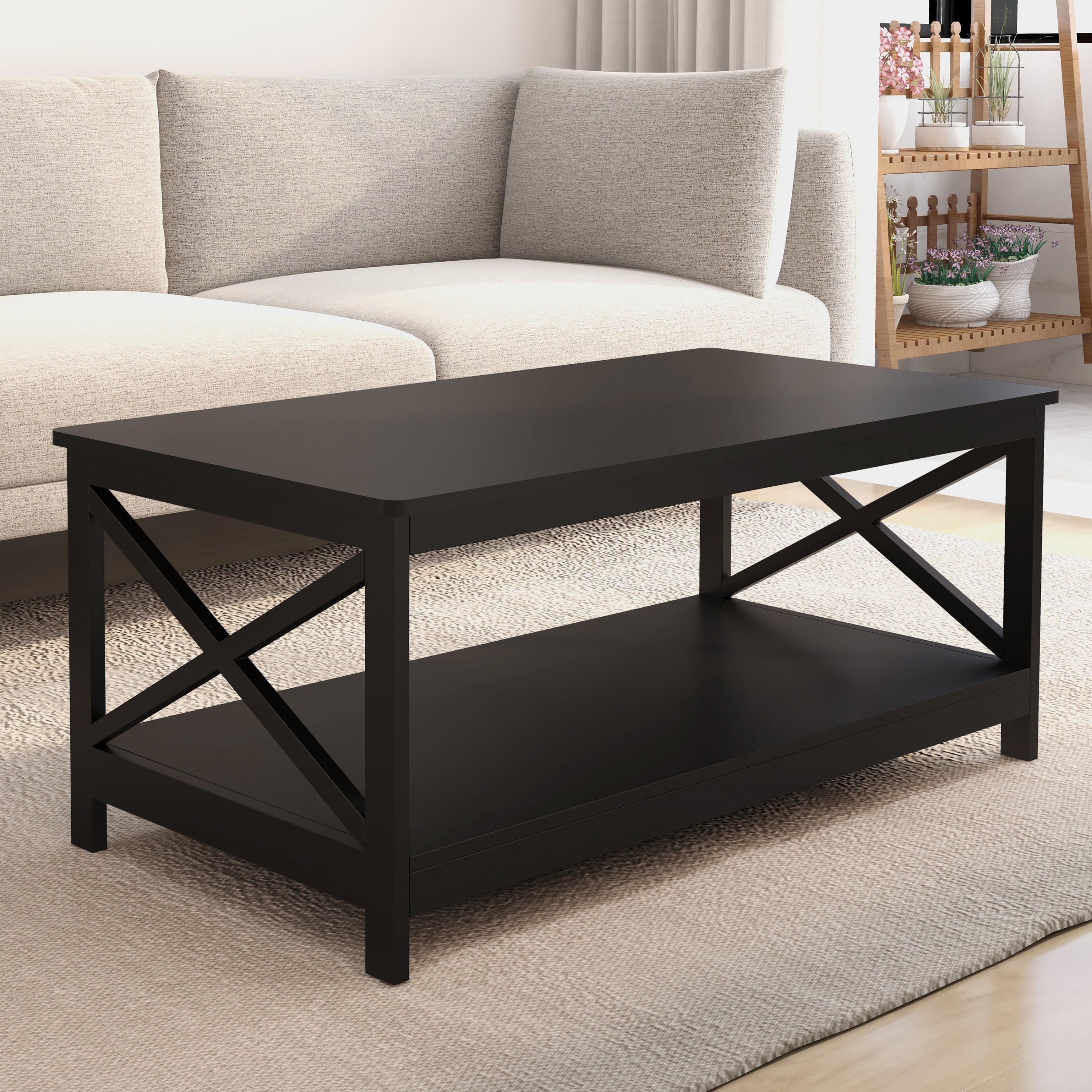 Modern Rectangular Black Coffee Table - Minimalistic Design for Living Room