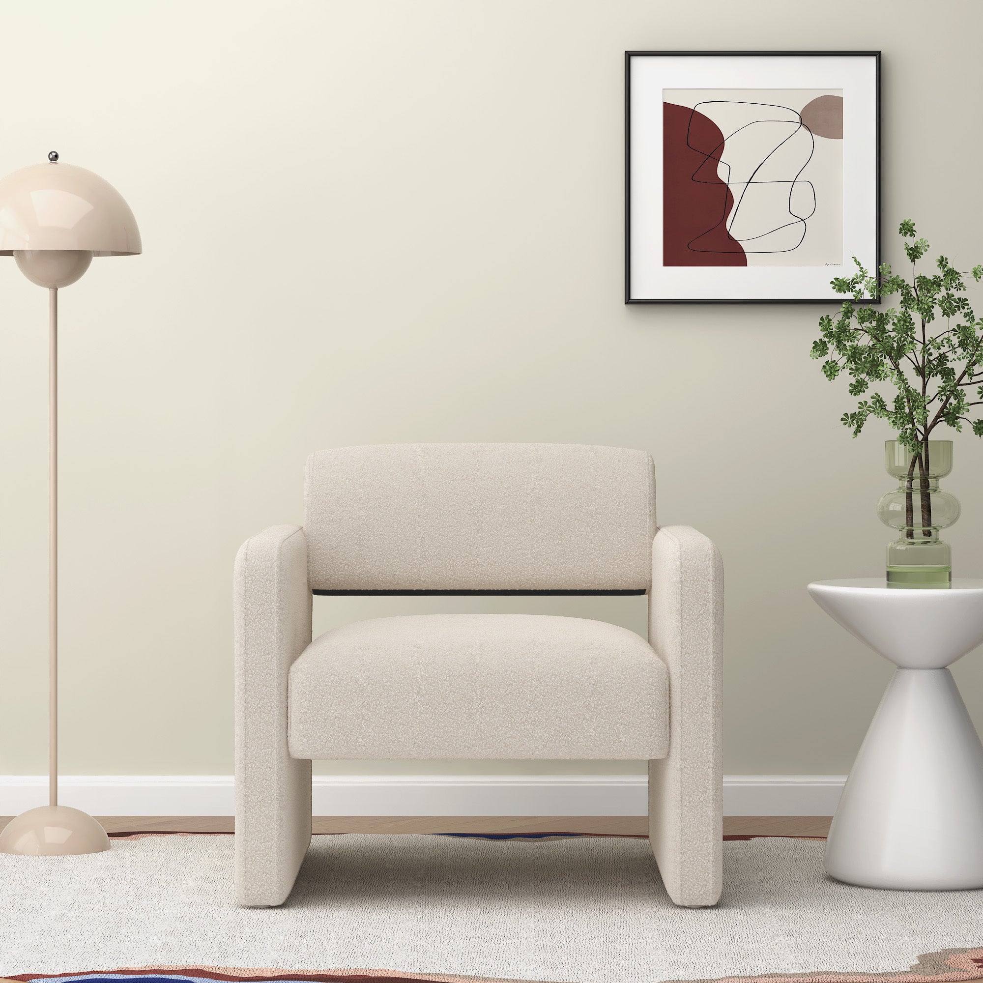 BEIGE single sofa chair, upholstered comfortable chair with armrests, for dining room/bedroom/living room/reception - BEIGE (30.9"*30.51"*30.11")