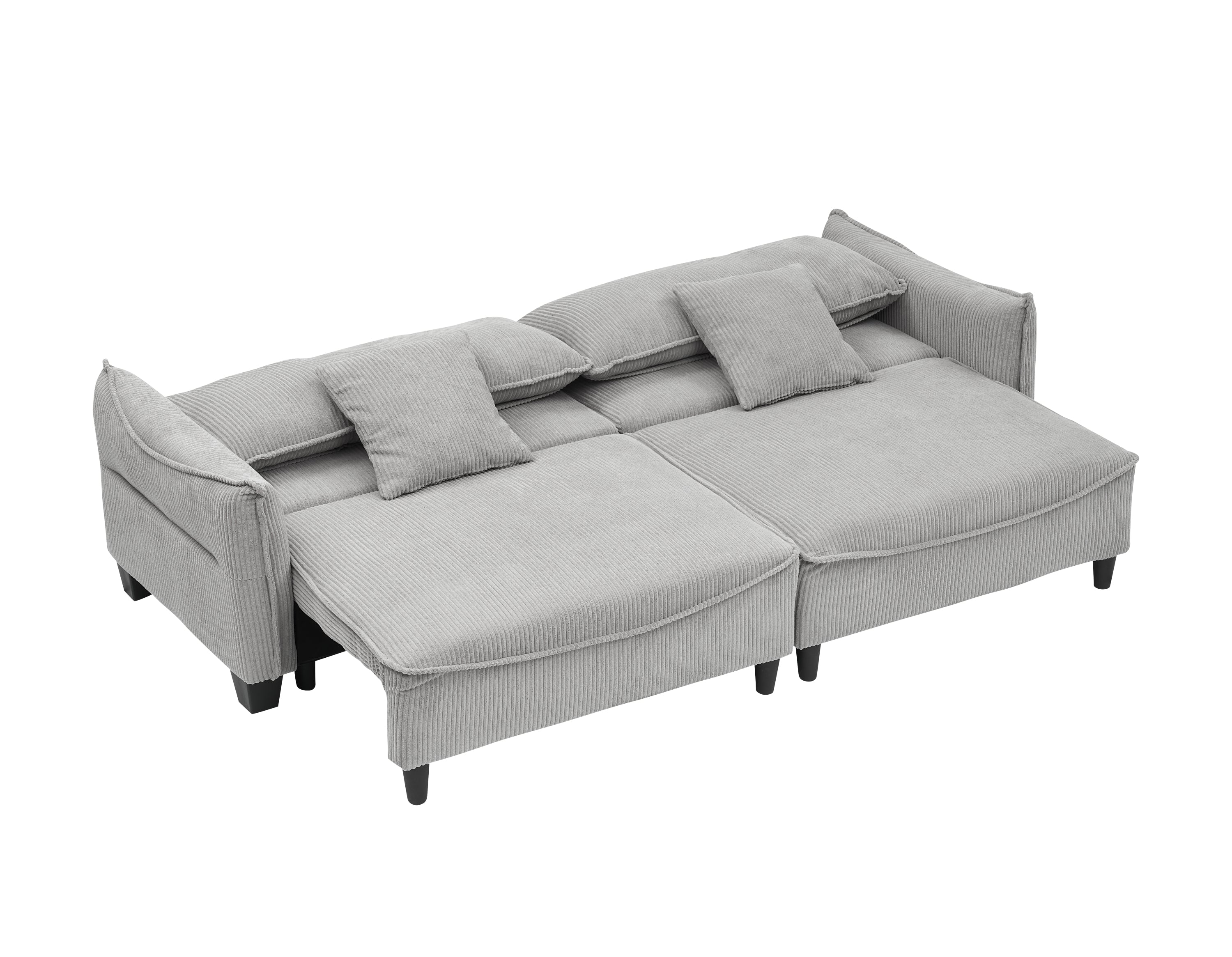 87.8" Gray Corduroy Sofa Bed with Two Pillows - Ideal 3-Seater Design for Living Room