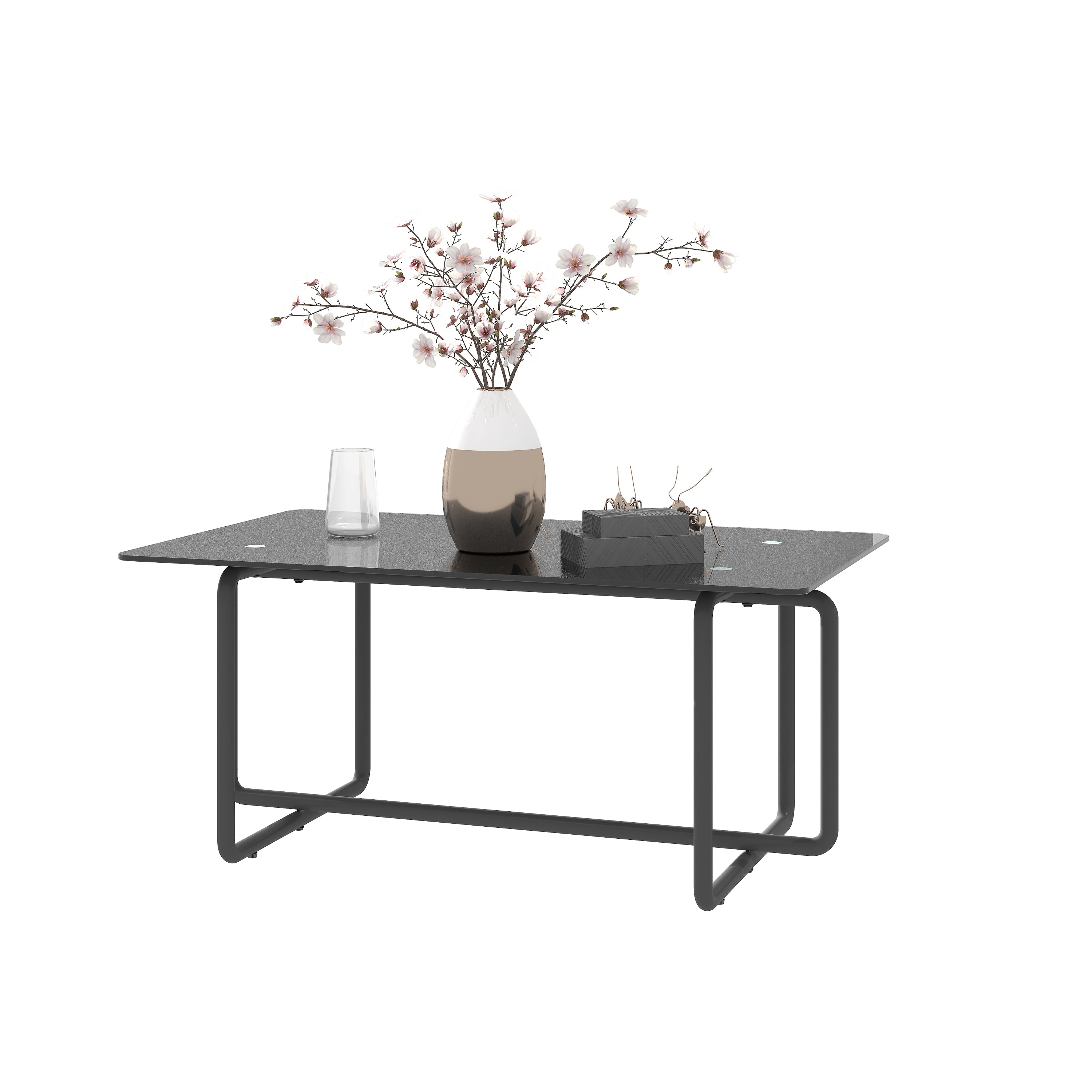 Modern Tempered Glass Tea Table Coffee Table, Table for Living Room,Black