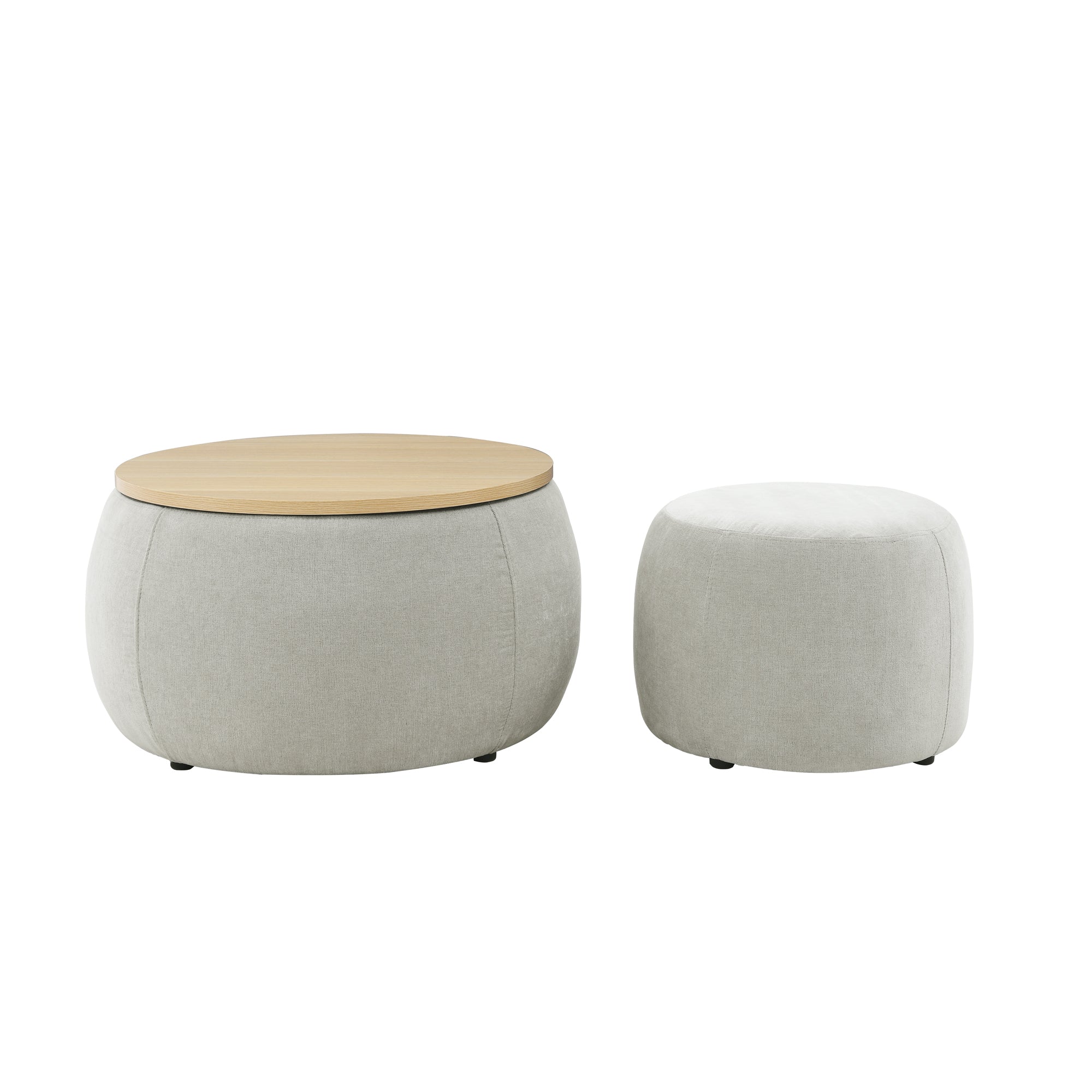 Round Storage Ottoman, 2 in 1 Function, Work as End table and Ottoman,with small seat,Light grey(25"x25"x14.7")