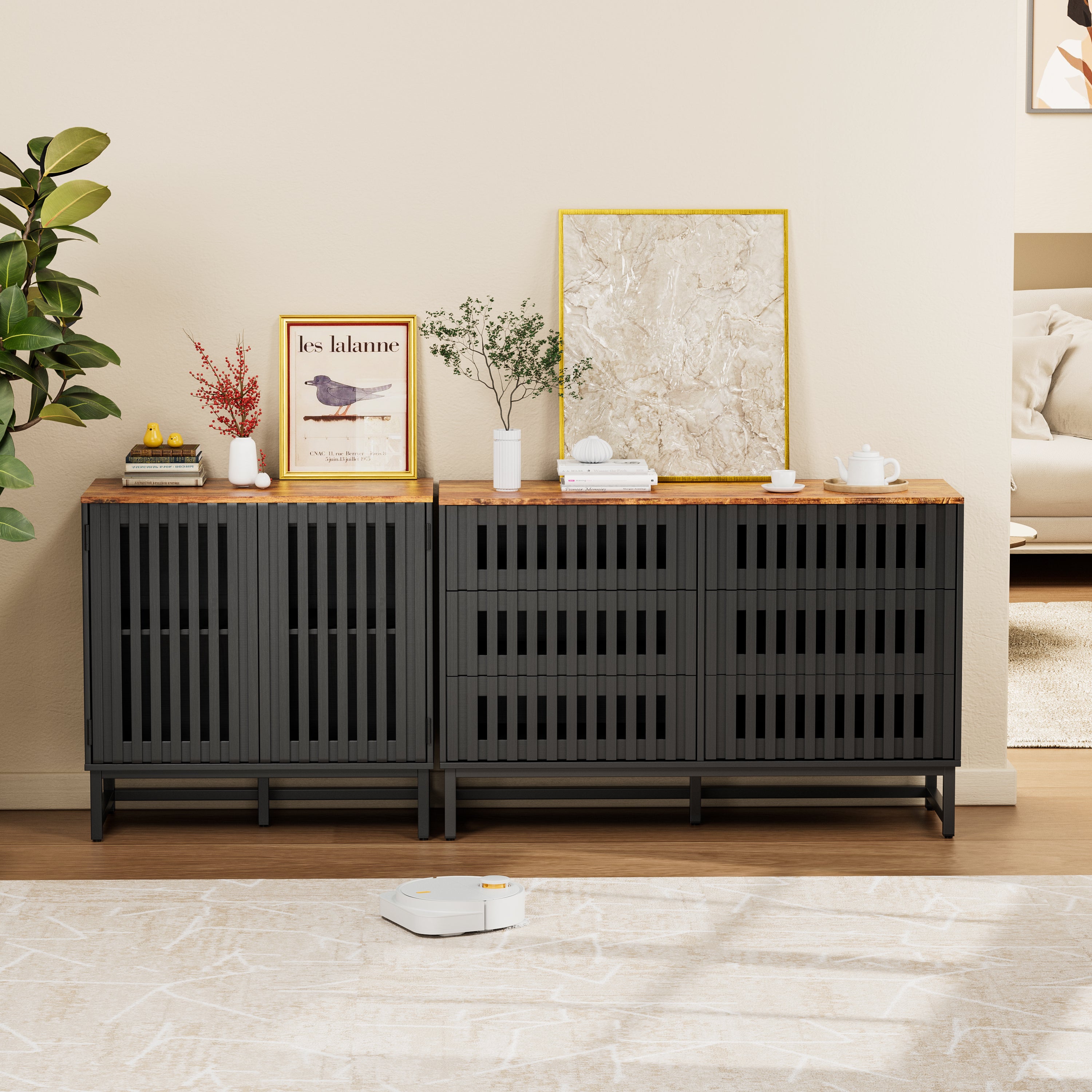 6-Drawer Modern Dresser with Slatted Grille Design and Metal Legs, Durable MDF Construction