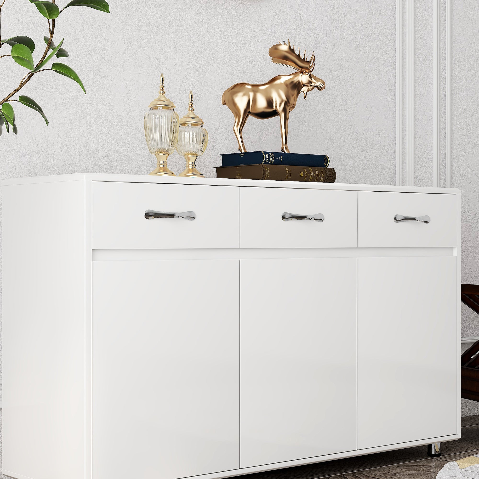 52.6" White Cabinet with Doors & Drawers for Storage - Minimalistic Design for All Your Room