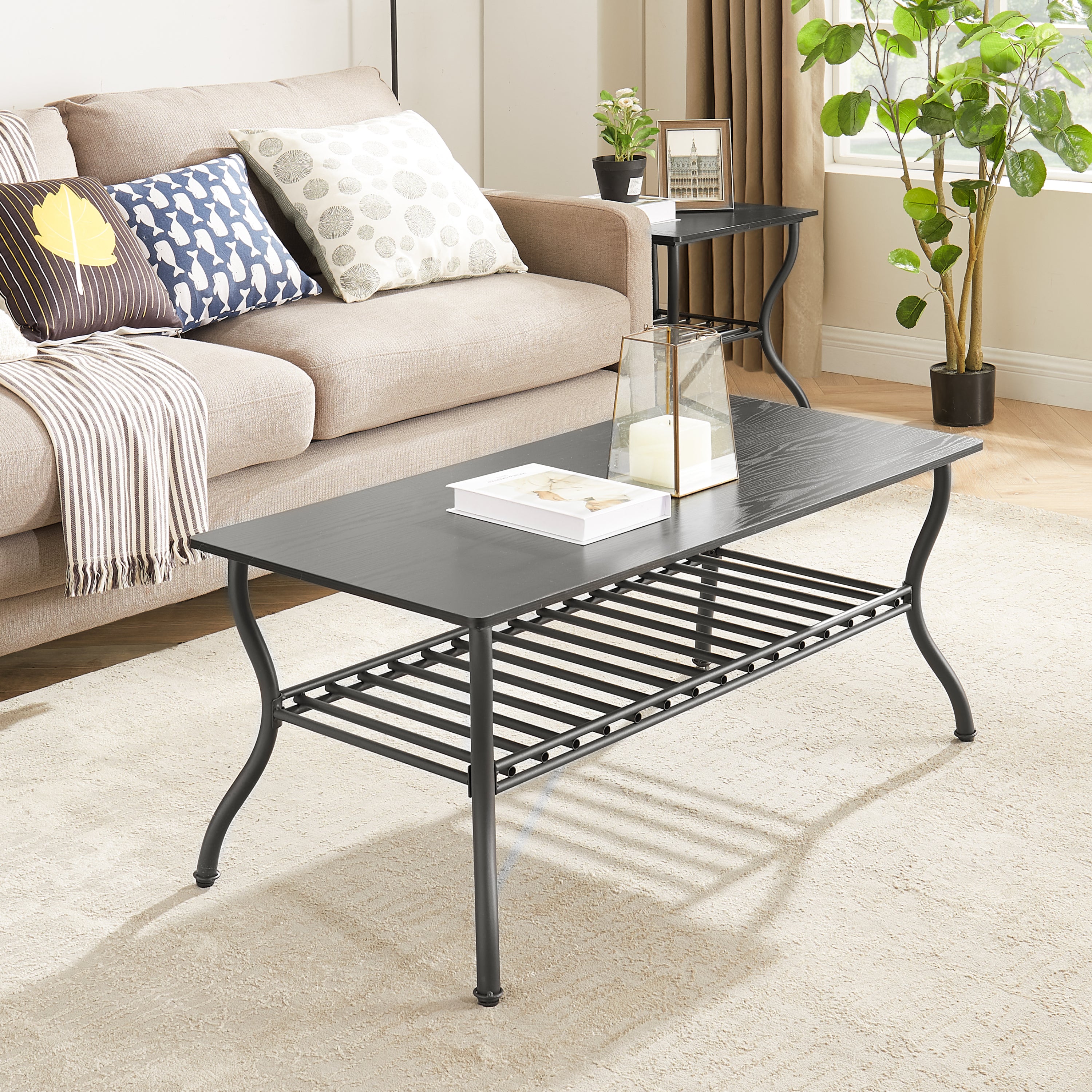 Modern 3-Piece Coffee Table Set, Black Retro Design for Living Room