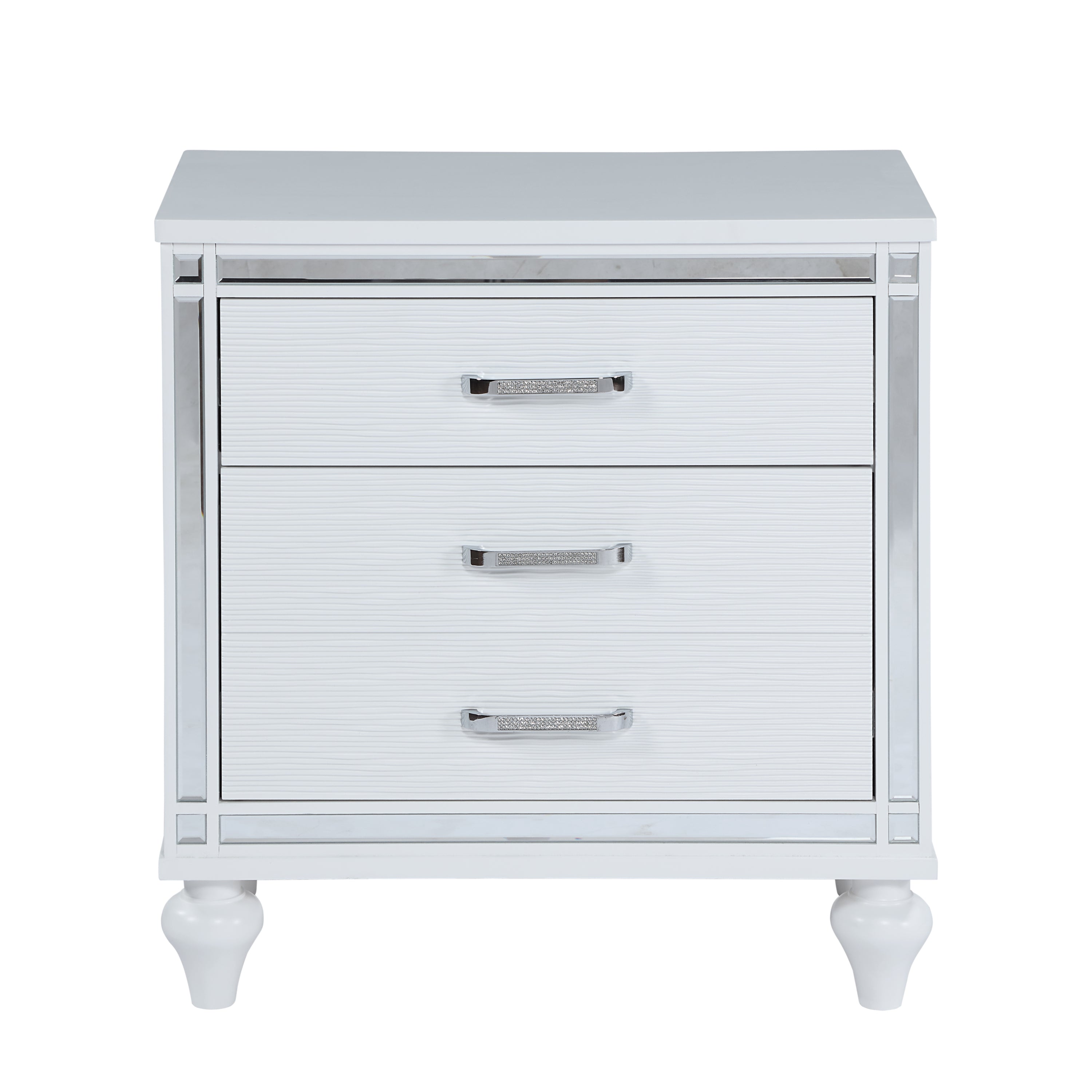 Contemporary Nightstands with mirror frame accents, Bedside Table with two drawers and one hidden drawer, End Table with Crystal Pull for Living Room,Bedroom, White