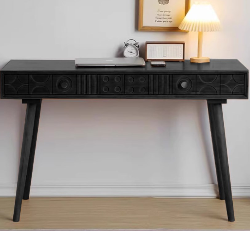 Mid-Century Pine Wood Console Table with Geometric Drawers - Perfect for Home Offices and Living Rooms fyf-2238