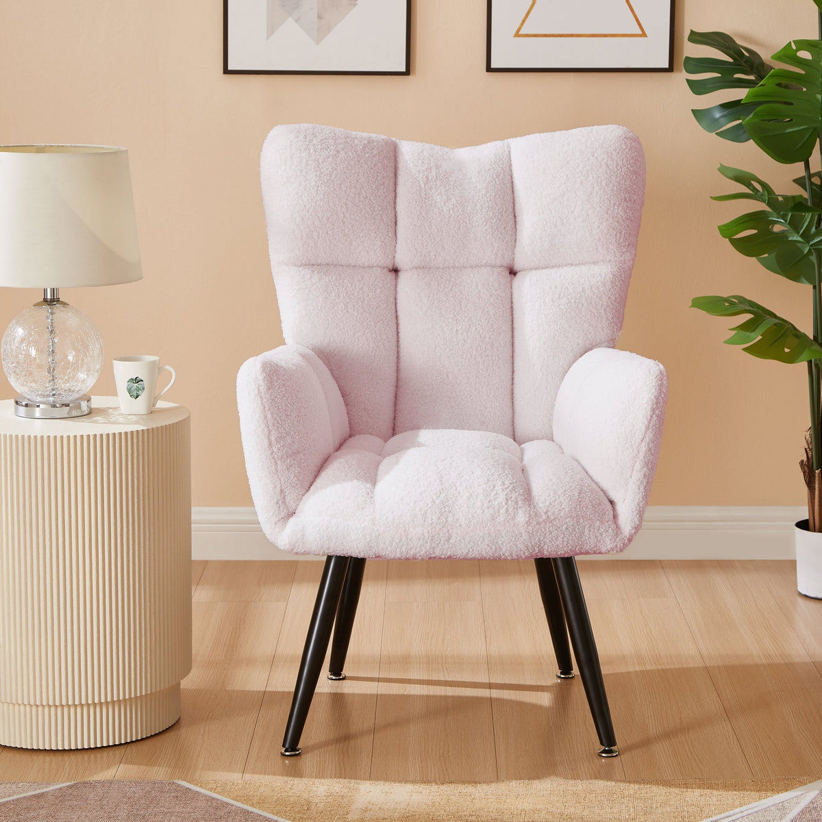 Modern Single Sofa Armchair with High Backrest Comfy Reading Chair for Small Spaces/Living Room/Bedroom/Apartment (COLOR:PINK)