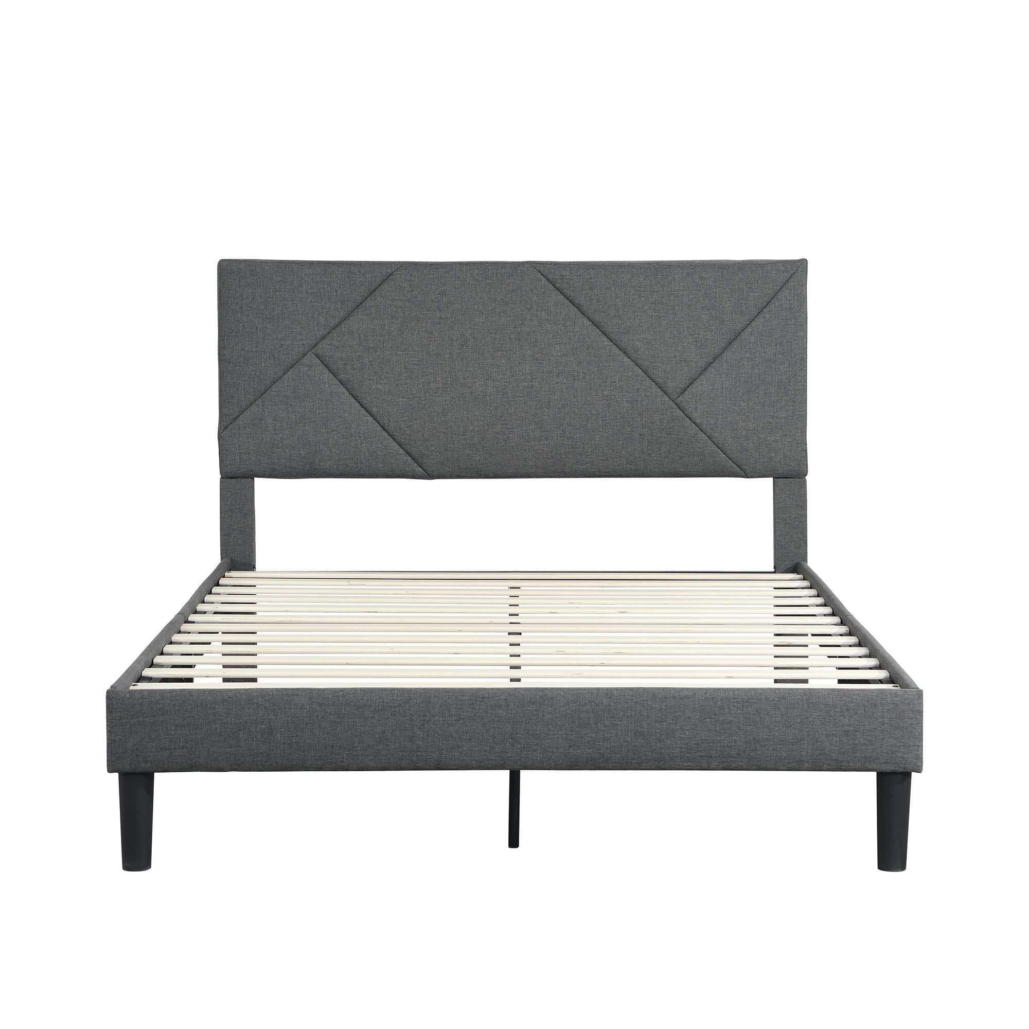 Queen Size Upholstered Platform Bed Frame ,Wood Slat Support, Easy Assembly,Grey