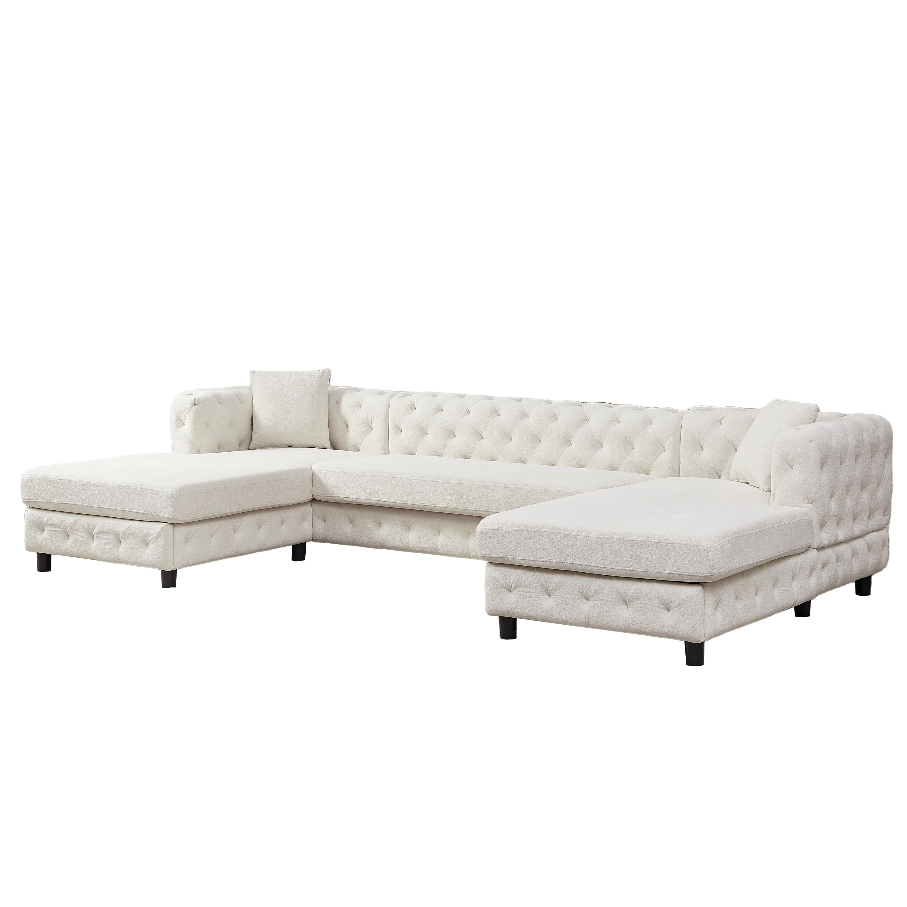 126-inch Modern Style Chenille Three Piece Sofa, Pull Point Design U-shaped Sofa two Chaise Longue Seats, two Pillows and Plastic Feet, Suitable for Living room, Bedroom, Lounge and Projection Room