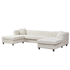 126-inch Modern Style Chenille Three Piece Sofa, Pull Point Design U-shaped Sofa two Chaise Longue Seats, two Pillows and Plastic Feet, Suitable for Living room, Bedroom, Lounge and Projection Room