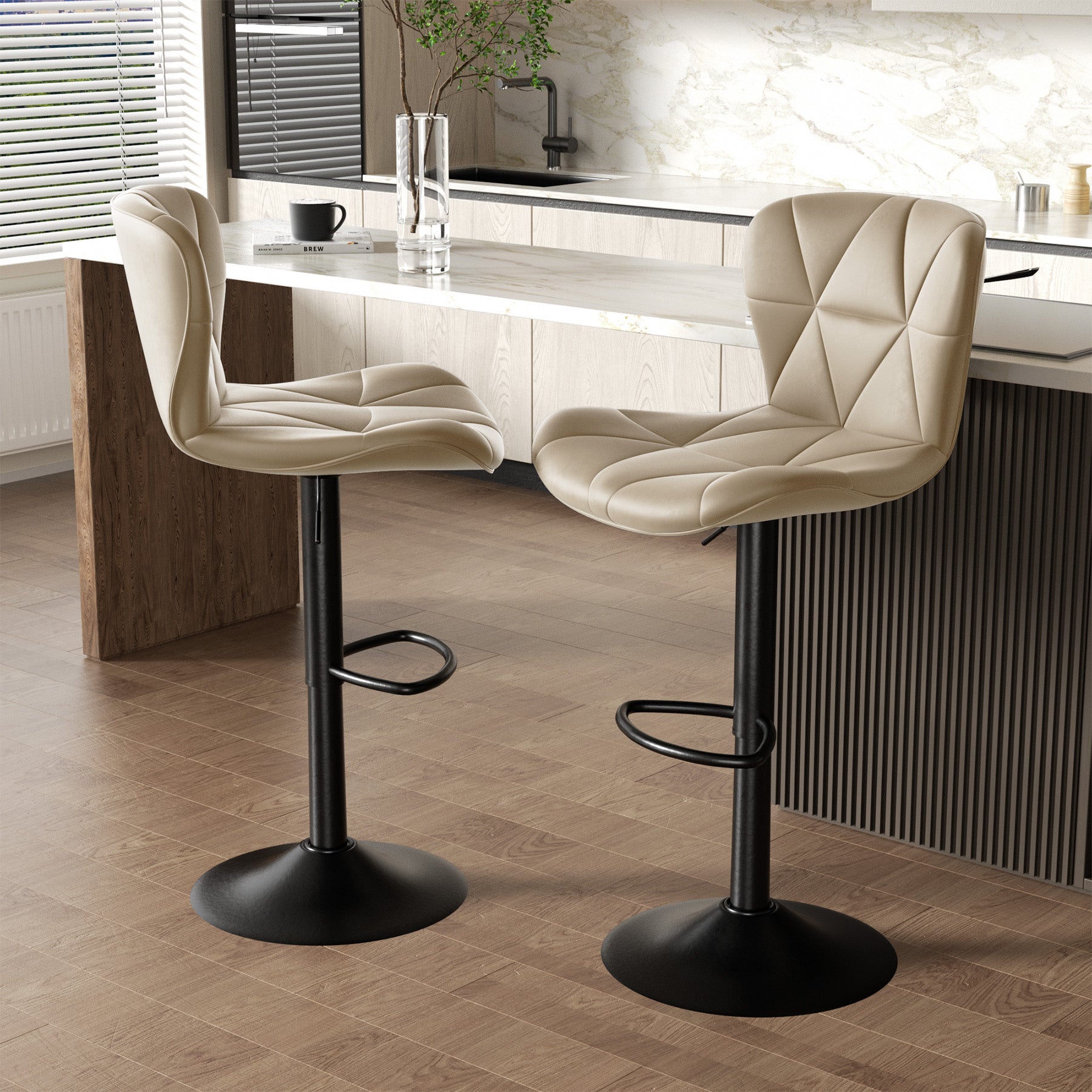 Modern Adjustable Faux Leather Bar Chair with Backrest - Stylish Black Counter Stool FU01034