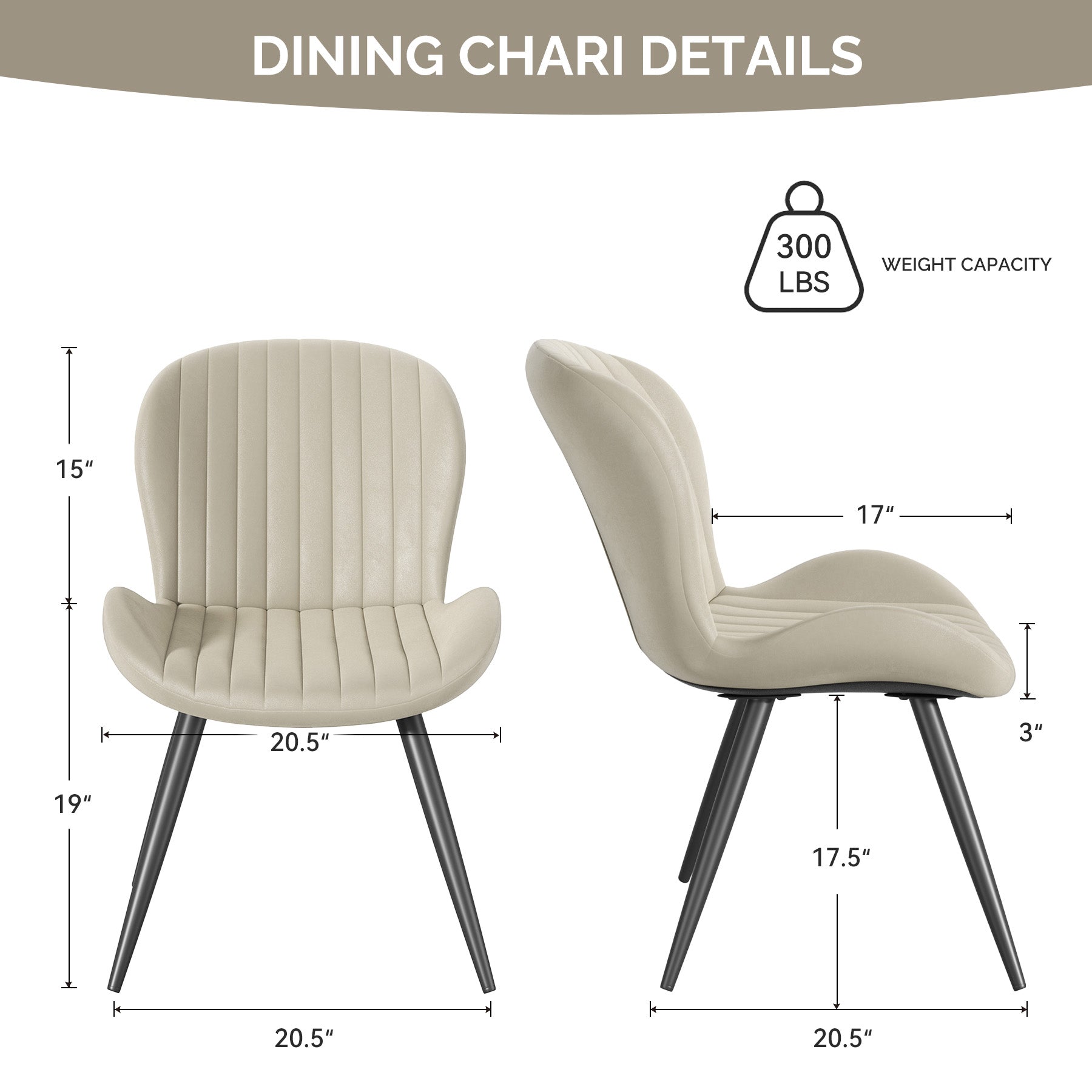 Stylish Leathaire & Iron Dining Chair Chair*2- Modern Comfort and Elegance for LIvingroom FU01051