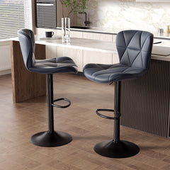 Modern Adjustable Faux Leather Bar Chair with Backrest - Stylish Black Counter Stool FU01034