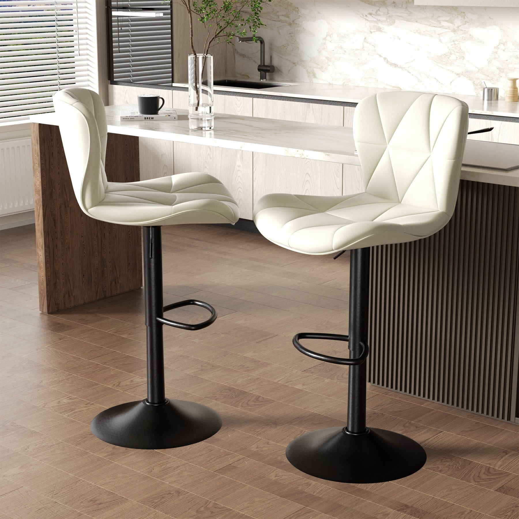 Modern Adjustable Faux Leather Bar Chair with Backrest - Stylish Black Counter Stool FU01034