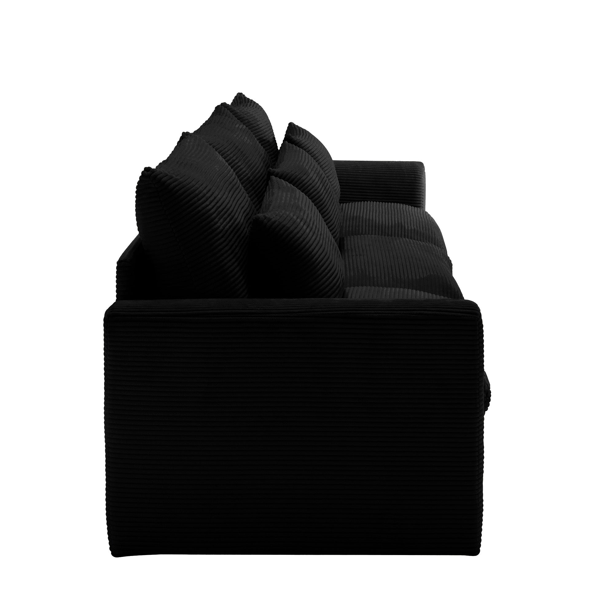 3 Seater Deep Seat Couches for Living Room, Wide and Deep Seat Comfy Living Roo Sofas with 3 Waist Pillows, black Corduroy