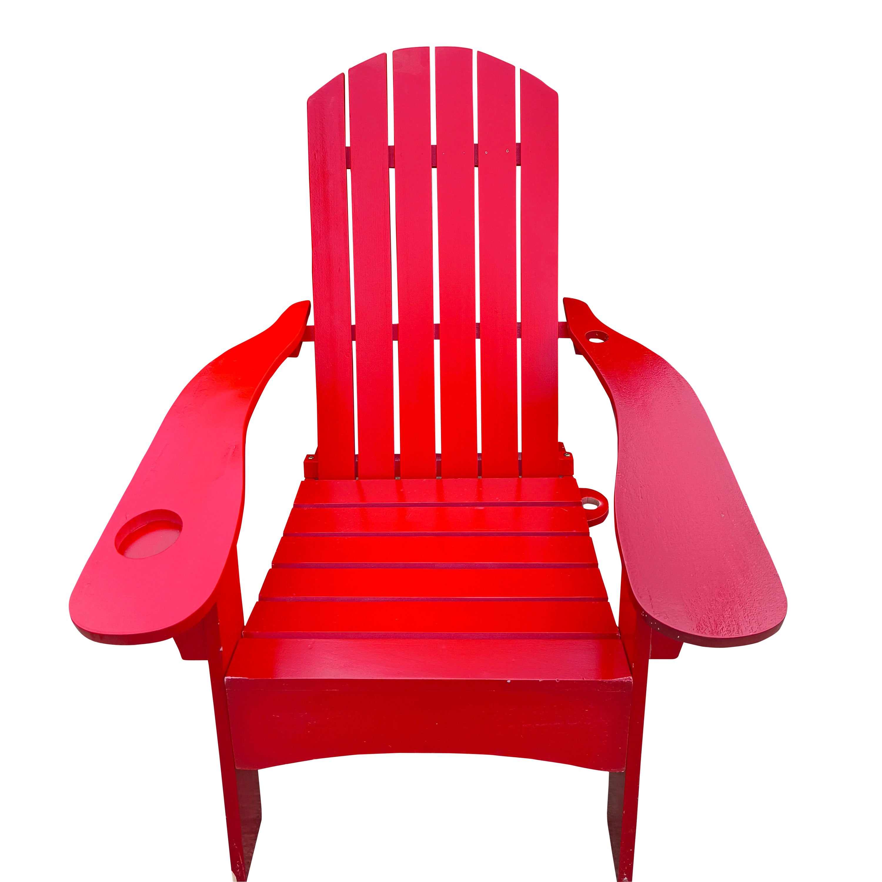 Outdoor or indoor Wood  Adirondack chair  with an hole to hold umbrella on the arm ,red