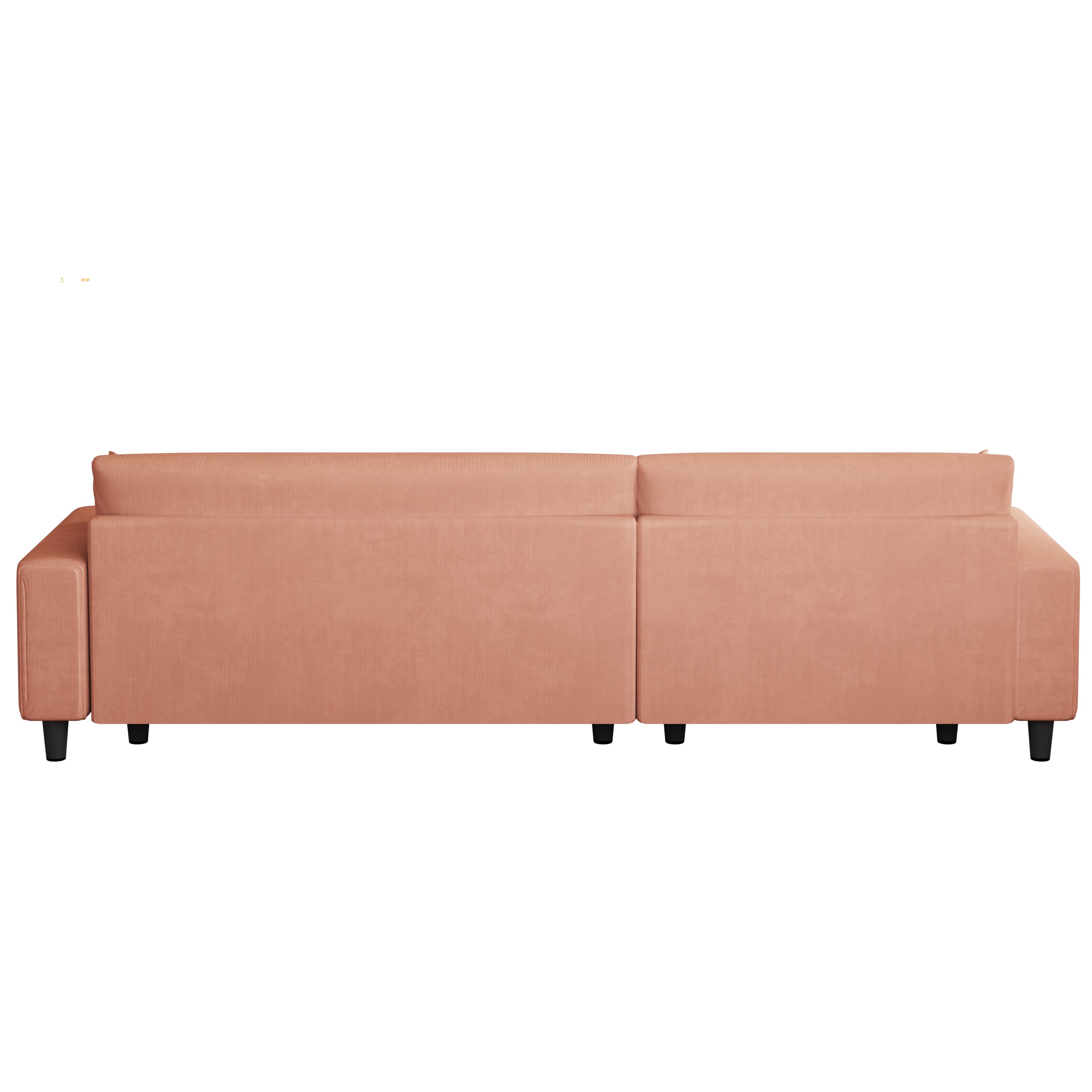 Modern 3-Seater Orange Corduroy Sofa Bed with Two Pillows - Sectional L-Shaped Sofa with Storage