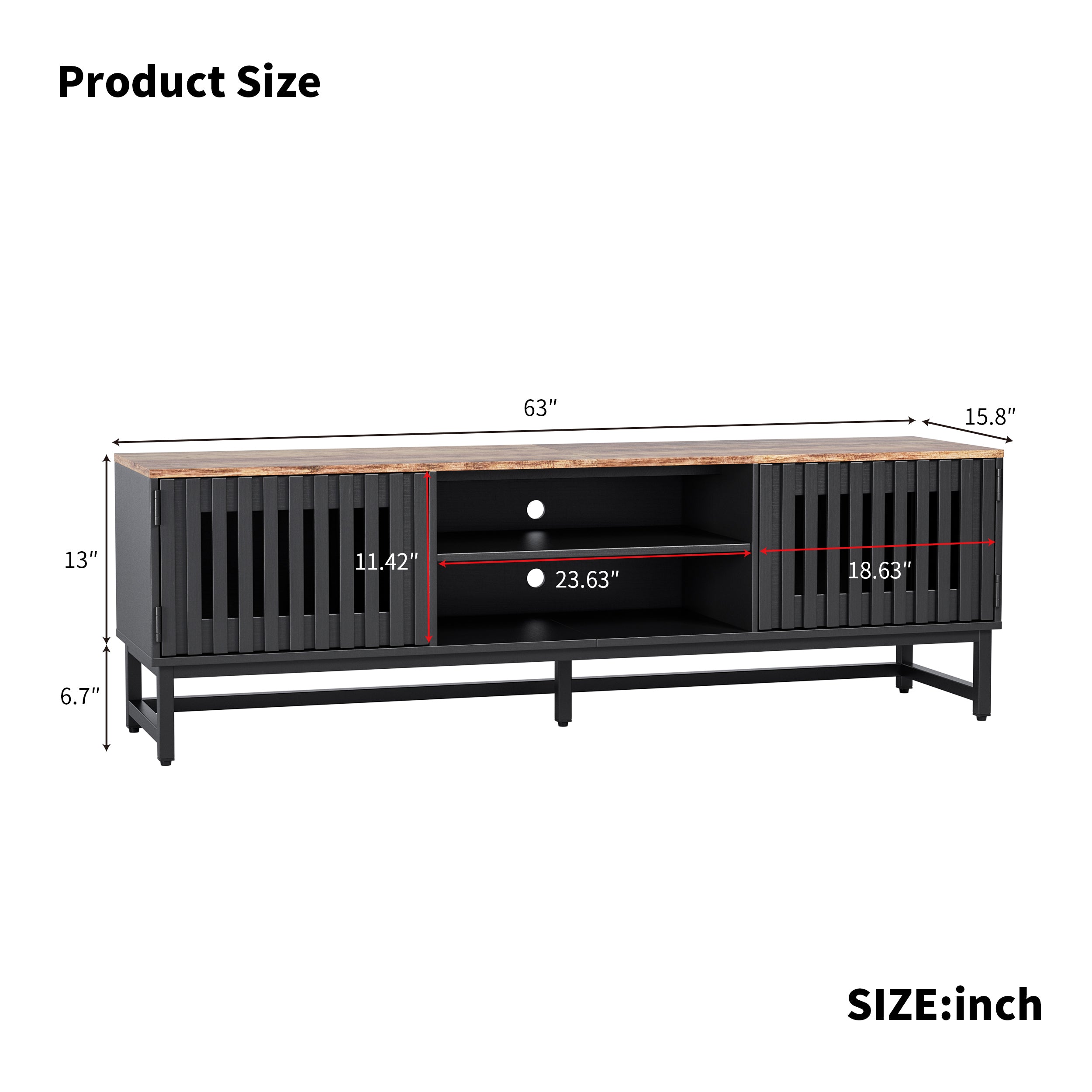 63" Mid-Century Modern TV Stand with Slatted Grille Doors, Storage Entertainment Center for Living Room or Bedroom