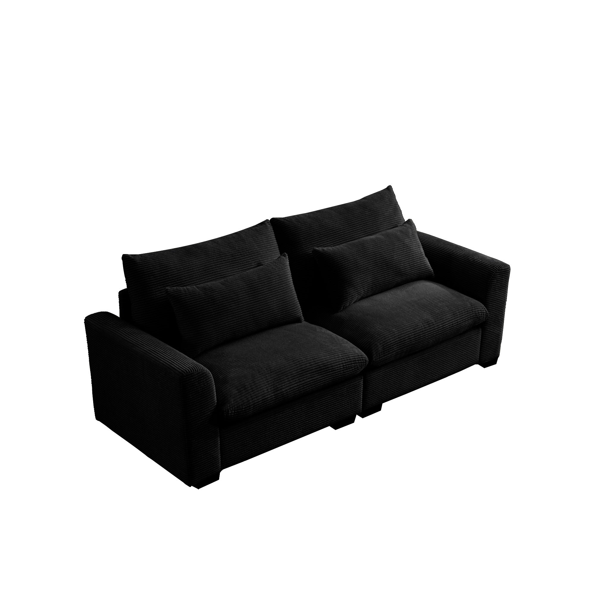 Modern Sofa 2 Seater Corduroy Fabric Sofa with Armrests for Apartment Living Room, Black