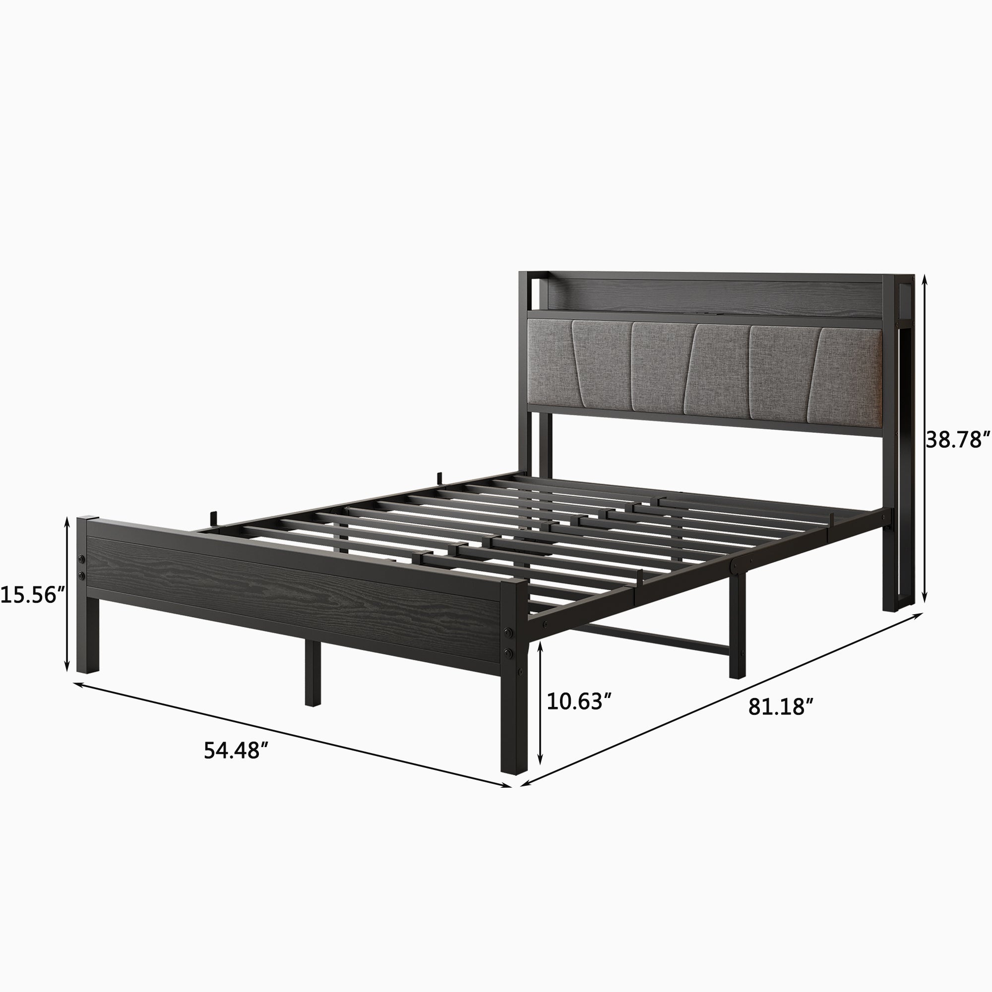 Full Bed Frame with Storage Headboard & Charging Station