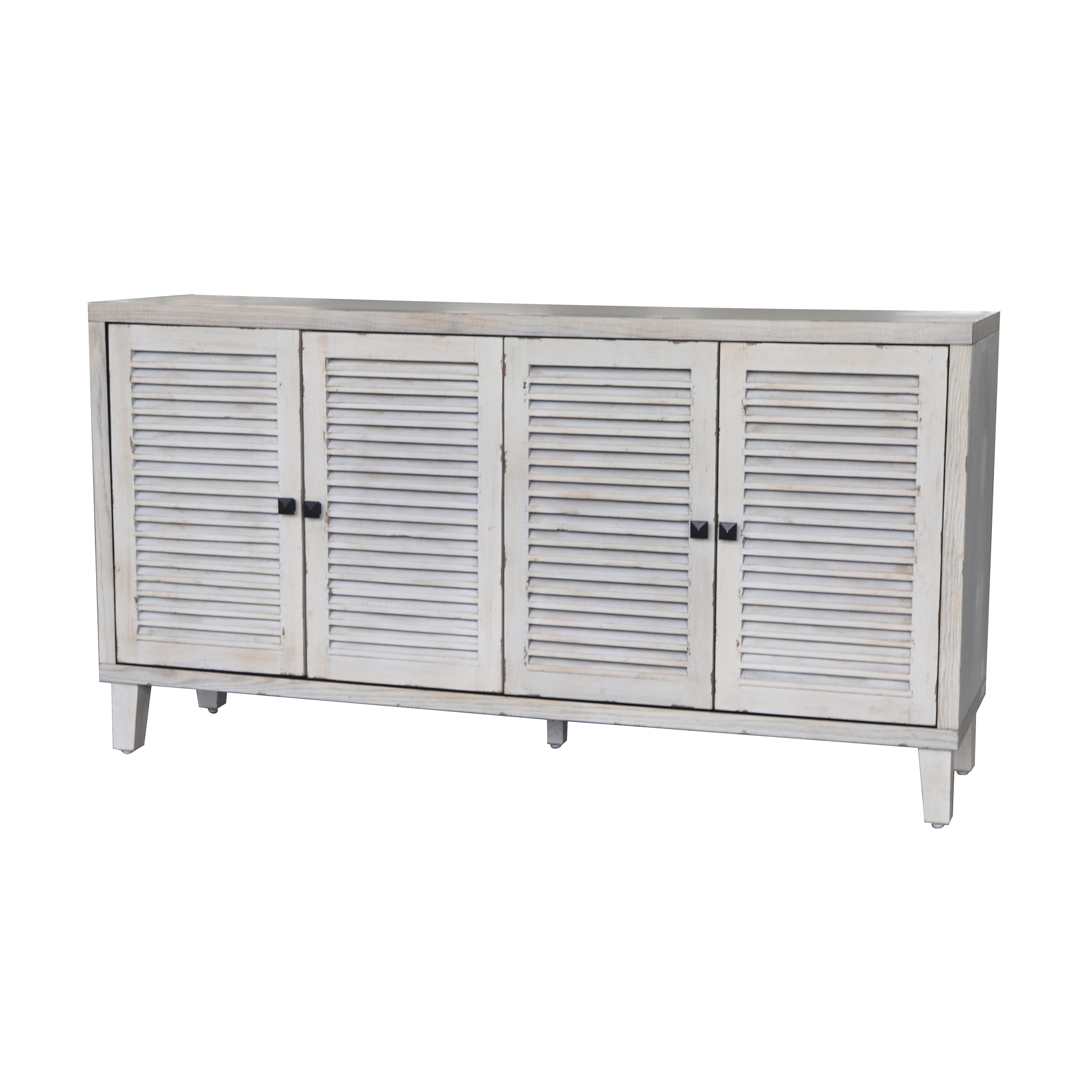 Accent Cabinet 4 Shutter Door Wooden Cabinet Sideboard Buffet Server Cabinet Storage Cabinet, for Living Room, Entryway, Hallway, Office, Kitchen and Dining Room, Distressed White