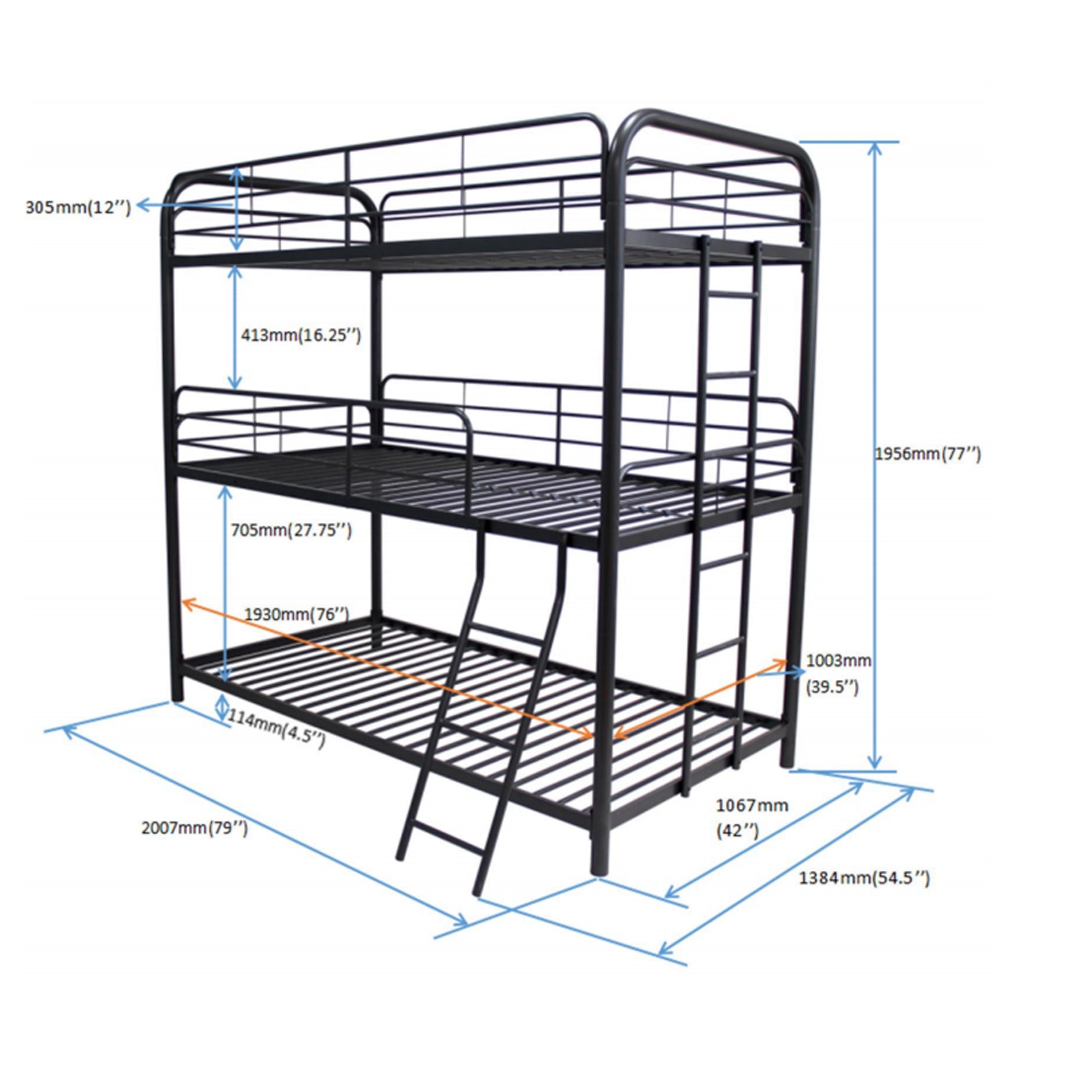 Furniture   Triple Bunk Bed, Twin/Twin/Twin, black