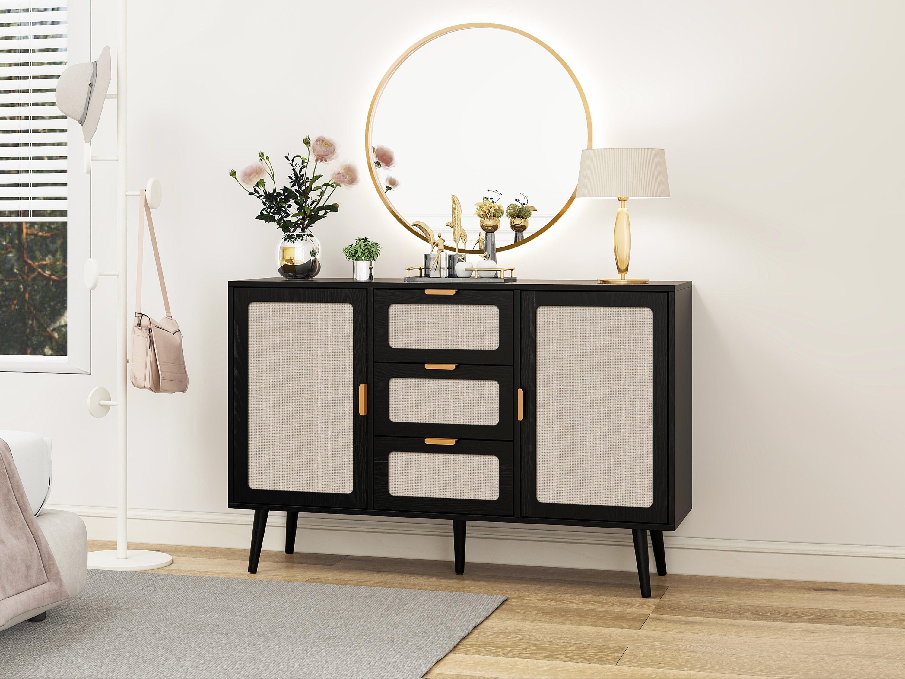 2 Door 3 Drawer Cabinet, Accent Storage Cabinet, Suitable for Living Room, Bedroom, Dining Room, Study