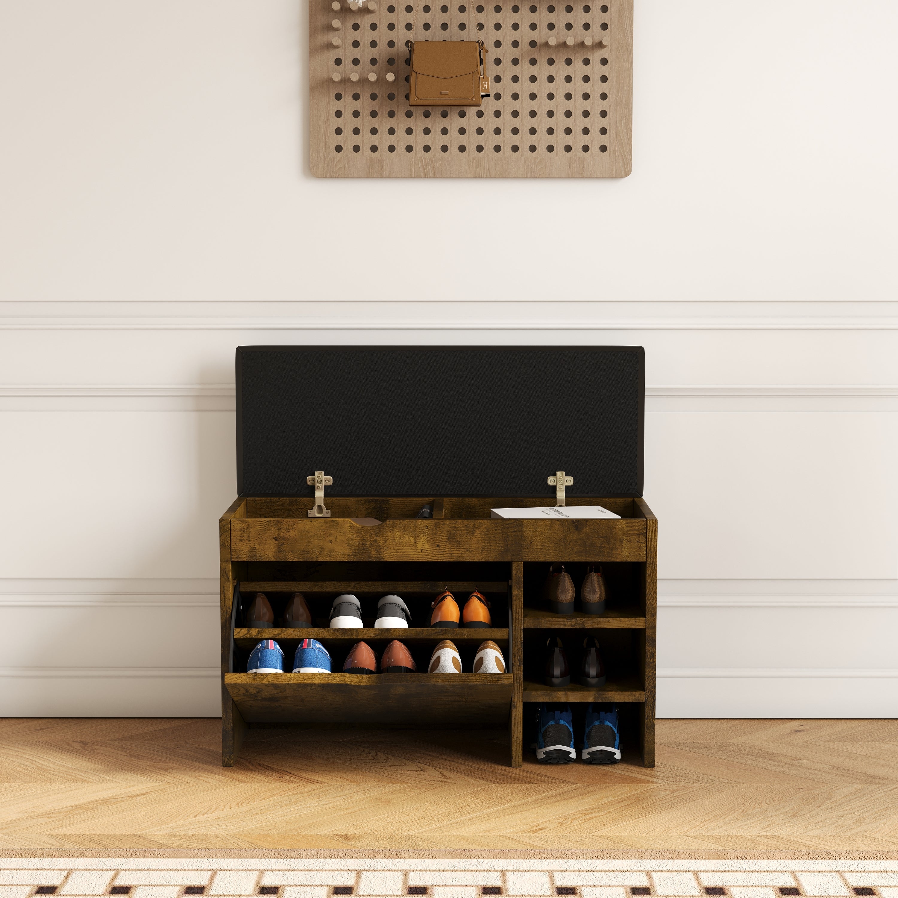 31.5" Brown Shoe Cabinet with Soft Cushion Top for Entry Room