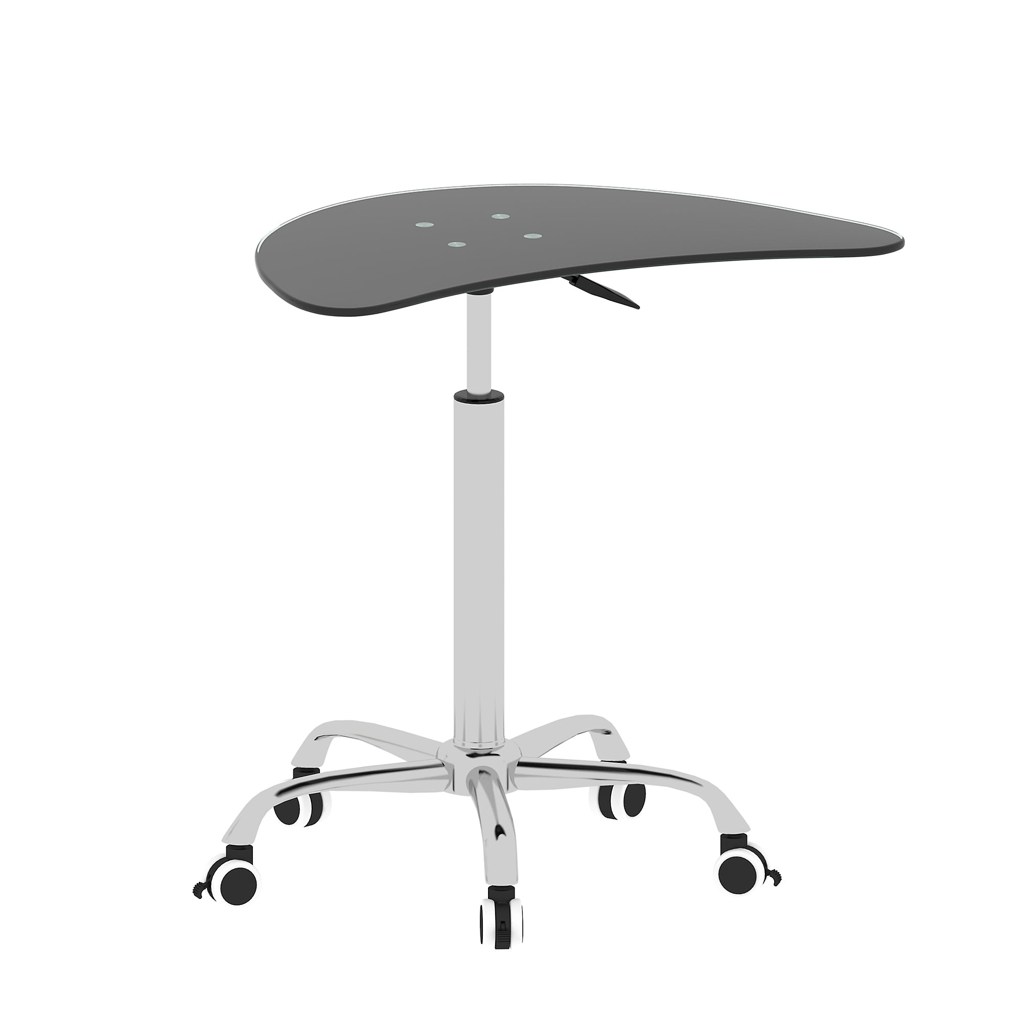 Adjustable Height Black Tempered Glass Table Desk Table with Lockable Wheels(Adjustable Range 24.2 "~32.7 ")