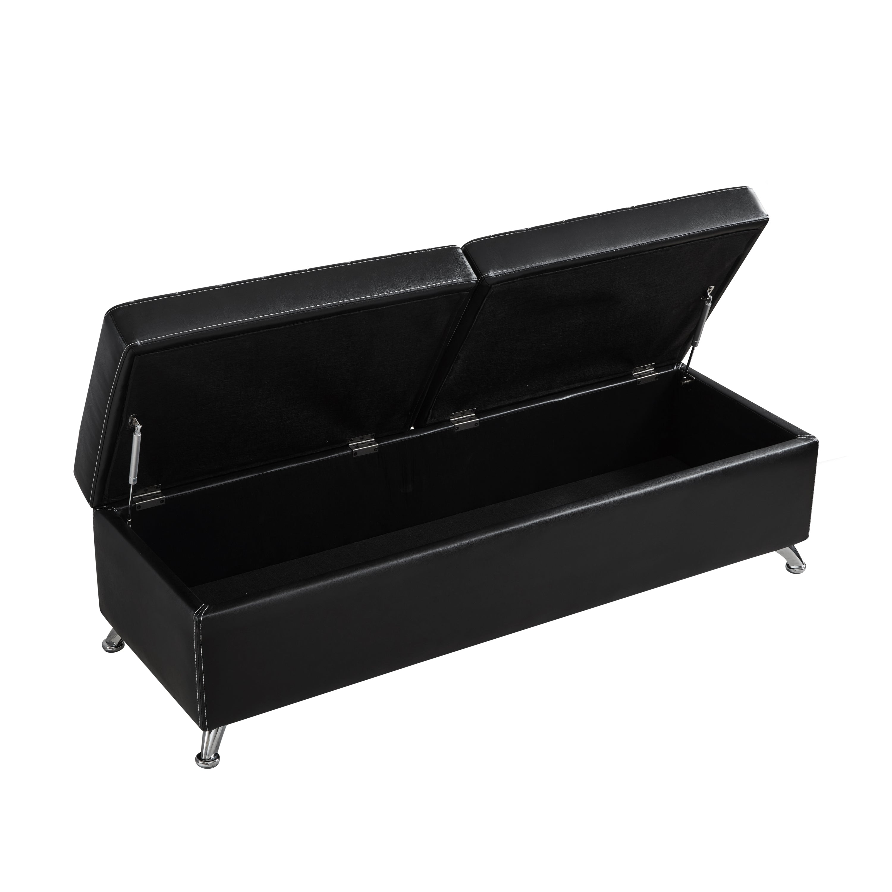 56.7" Bed Bench with Storage Black  Leather