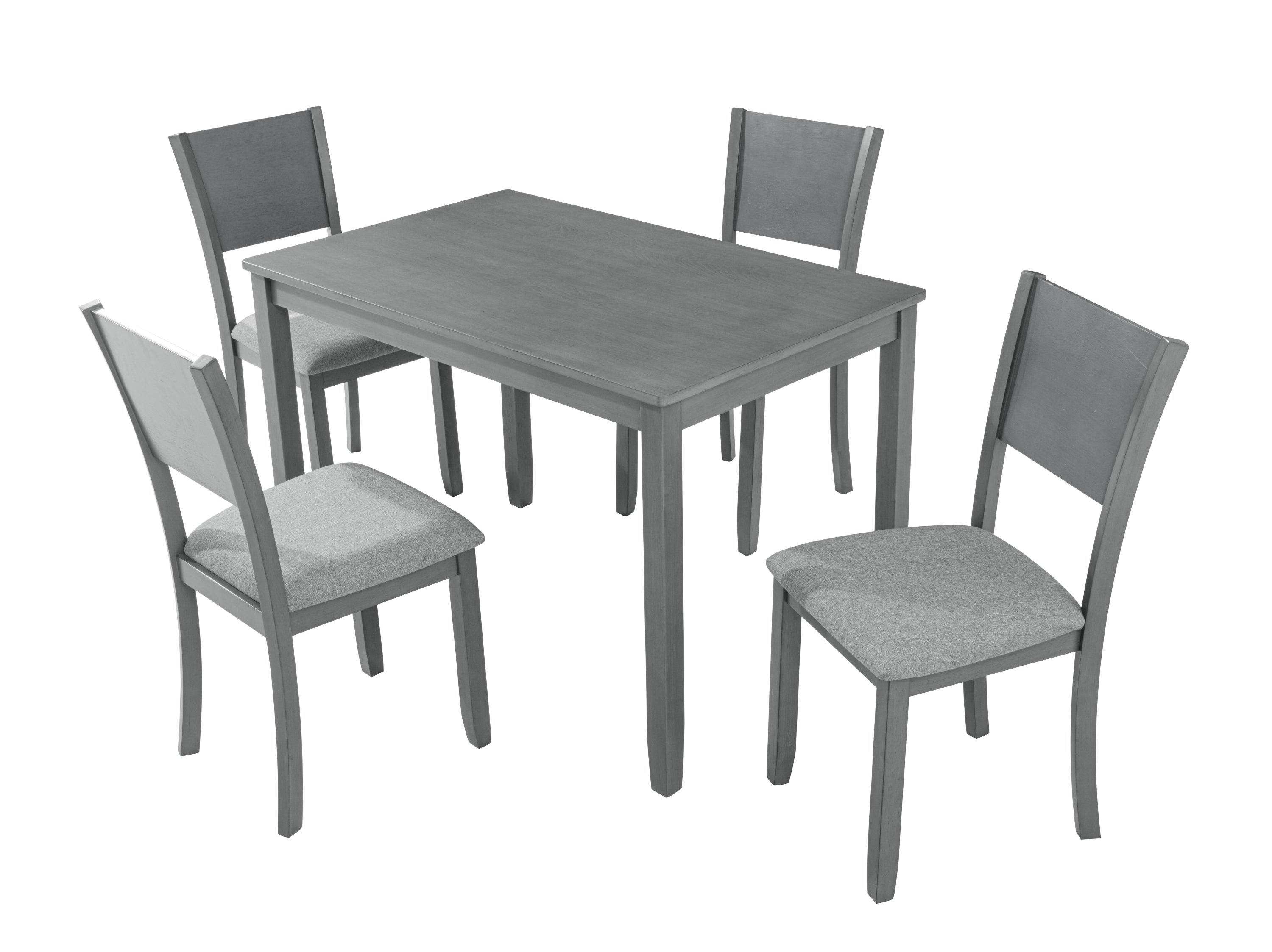 5 Piece Modern Dining Set, Rectangular Wooden Dining Table with 4 Upholstered Chairs for Kitchen, Dining Room, Gray