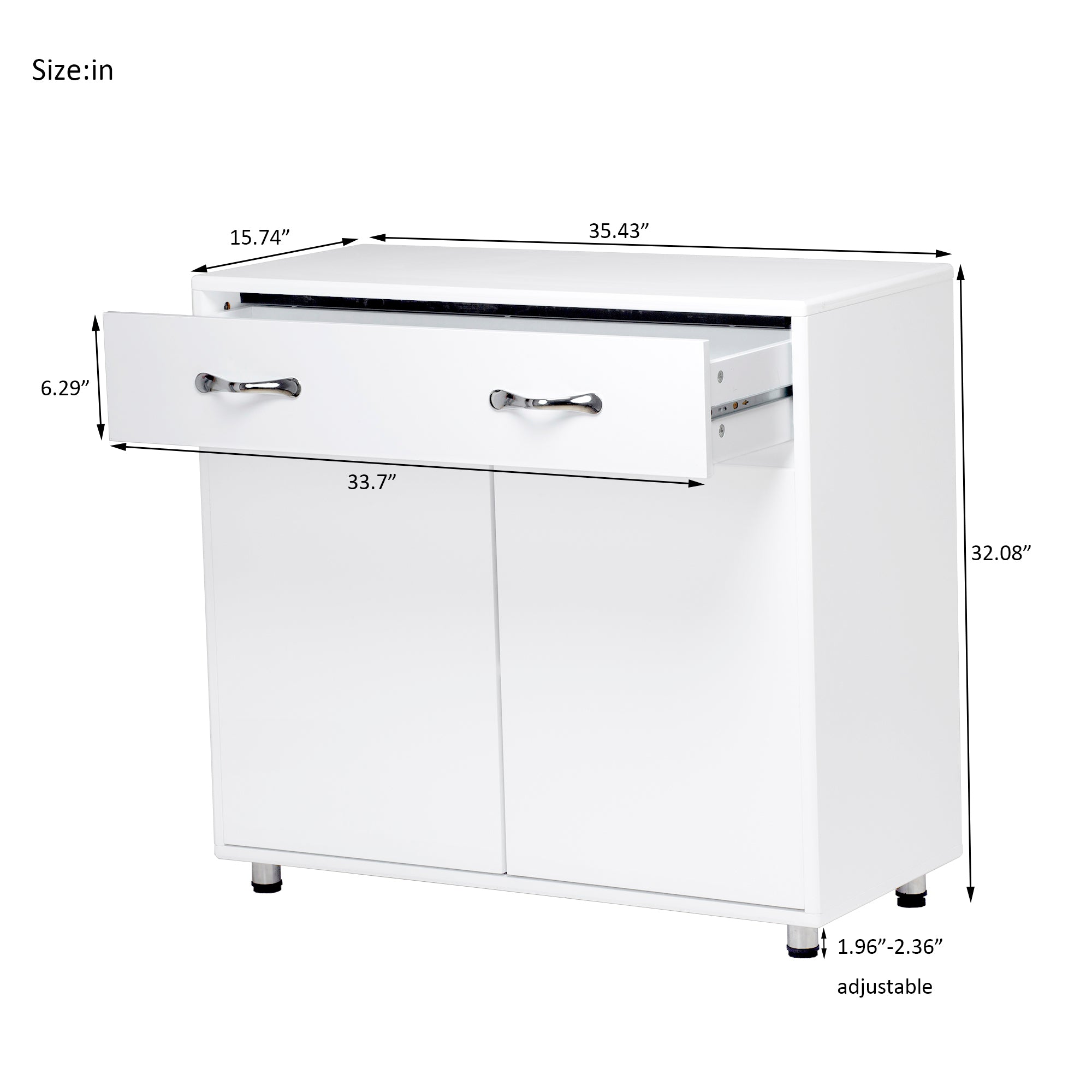 Modern White MDF Cabinet with Doors & Drawers for Storage