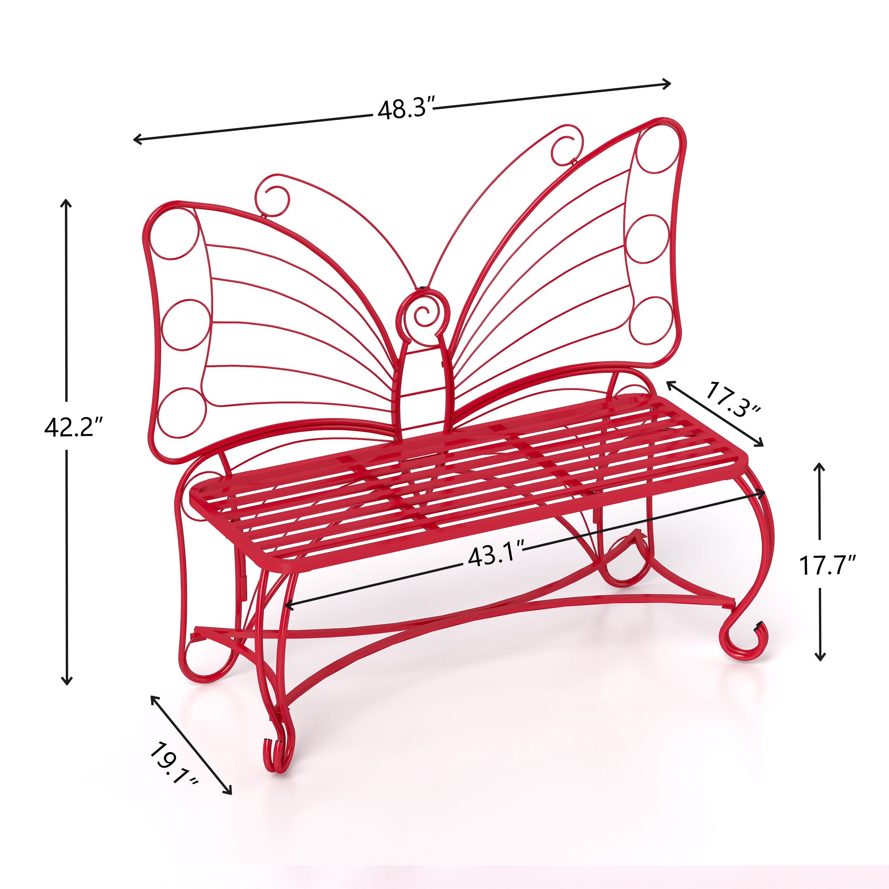 Butterfly Cast Metal Garden Bench, Outdoor Patio Bench for Yard & Entryway