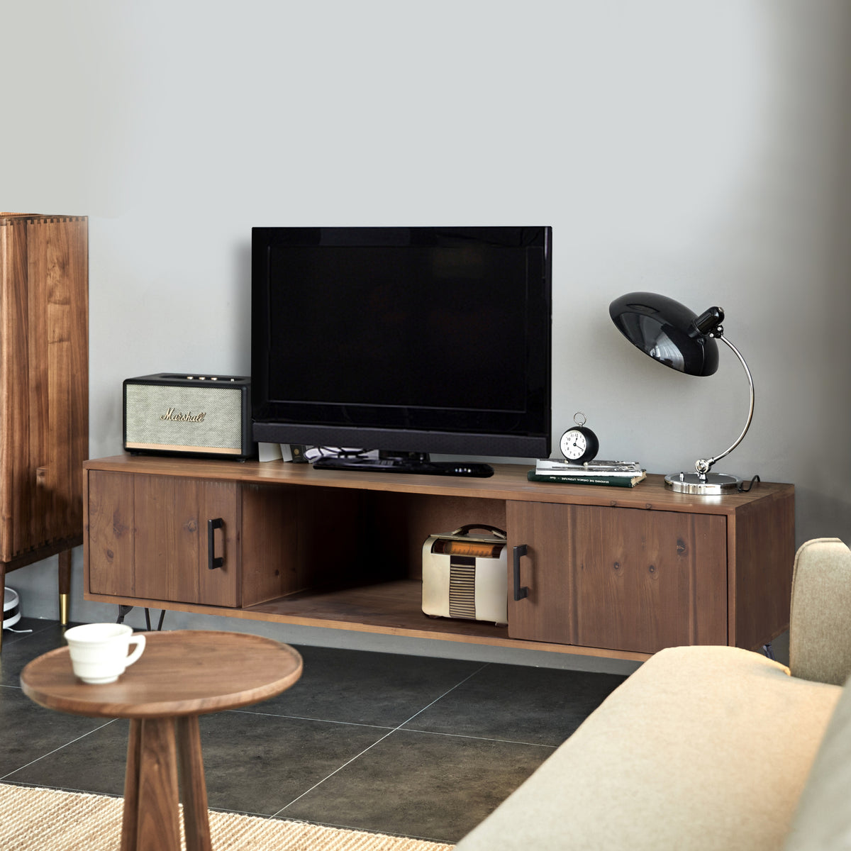 Industrial style Reclaimed wood Media TV Stand with Storage Cabinet for Living Media Room