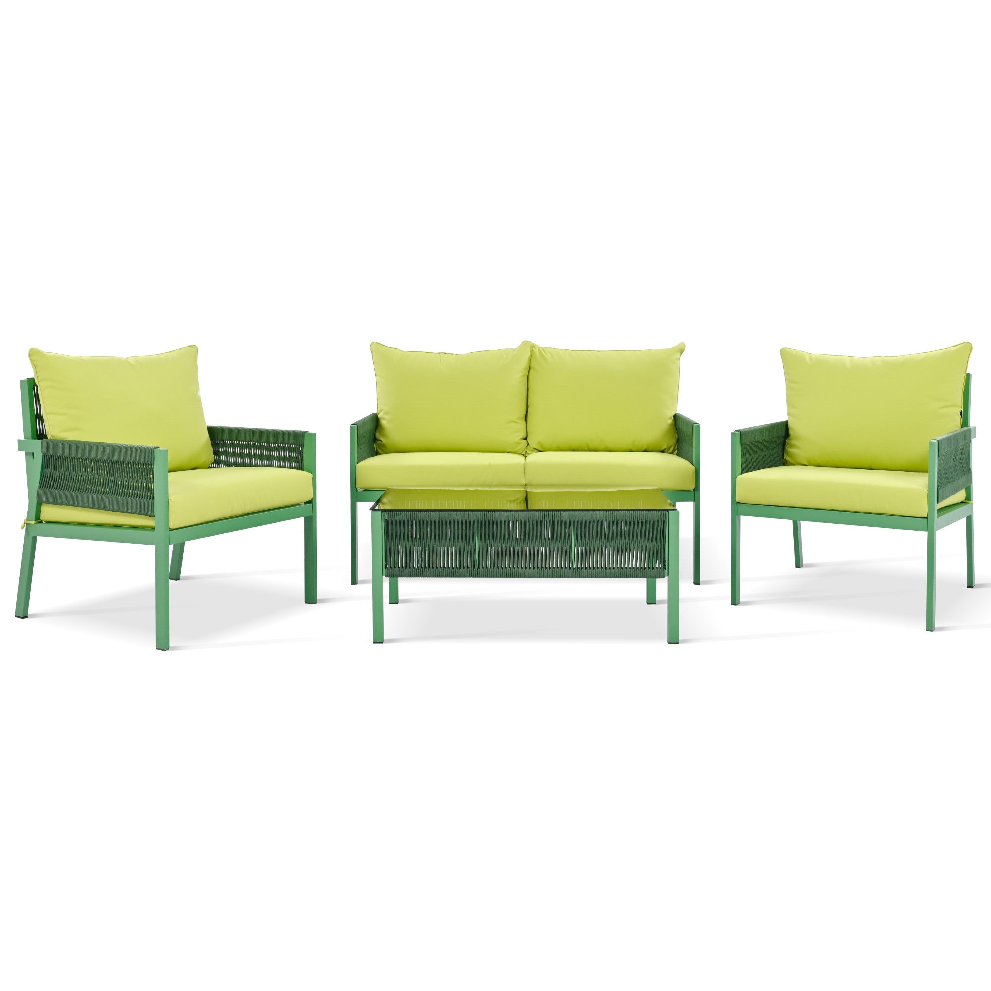 K&K 4-Piece Patio Furniture Set with Tempered Glass Table for Outdoor in Fluorescent Yellow & Green