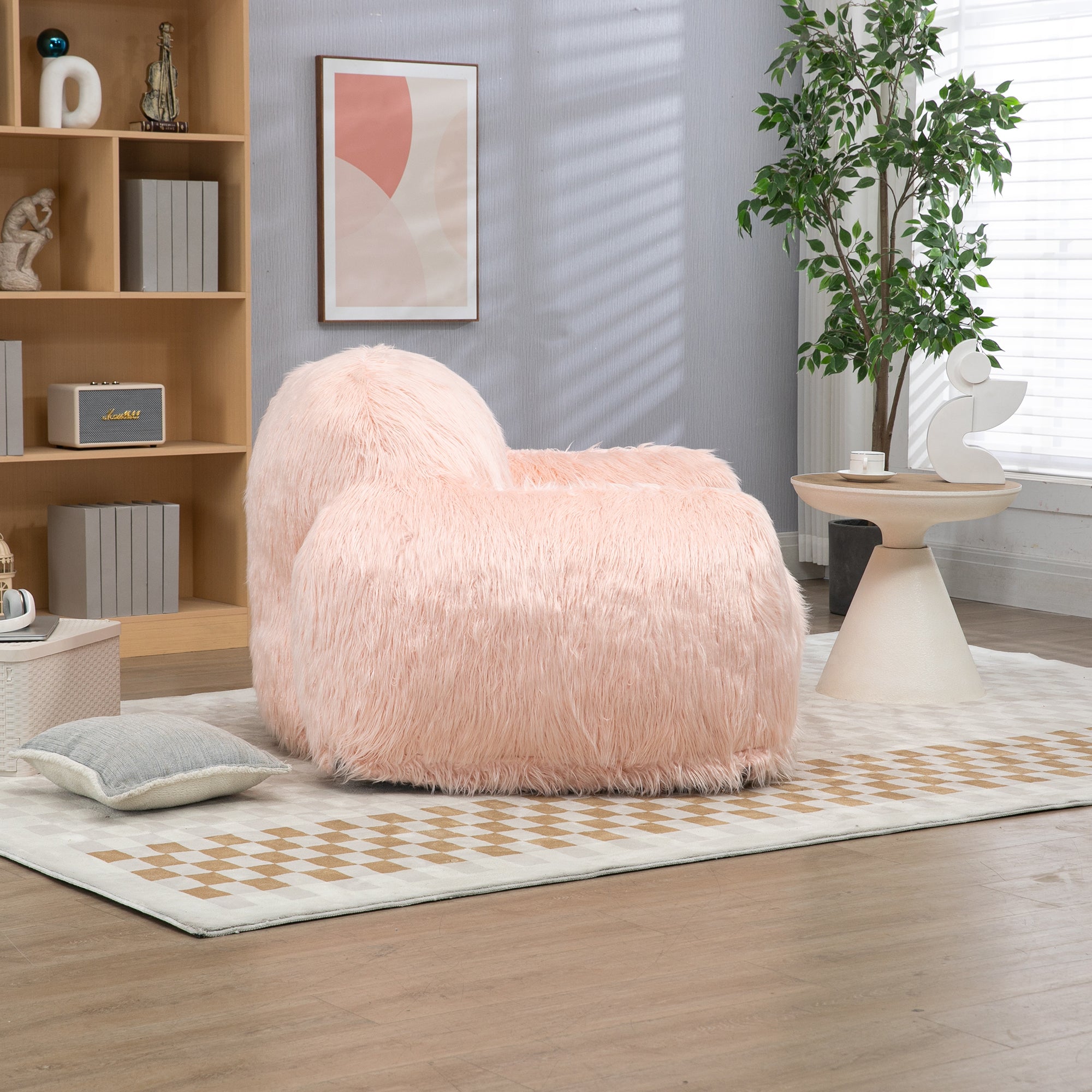 Bean bag chair lazy long hair sofa bean bag chair adult, teen high density foam filled modern focus chair comfortable living room, bedroom chair