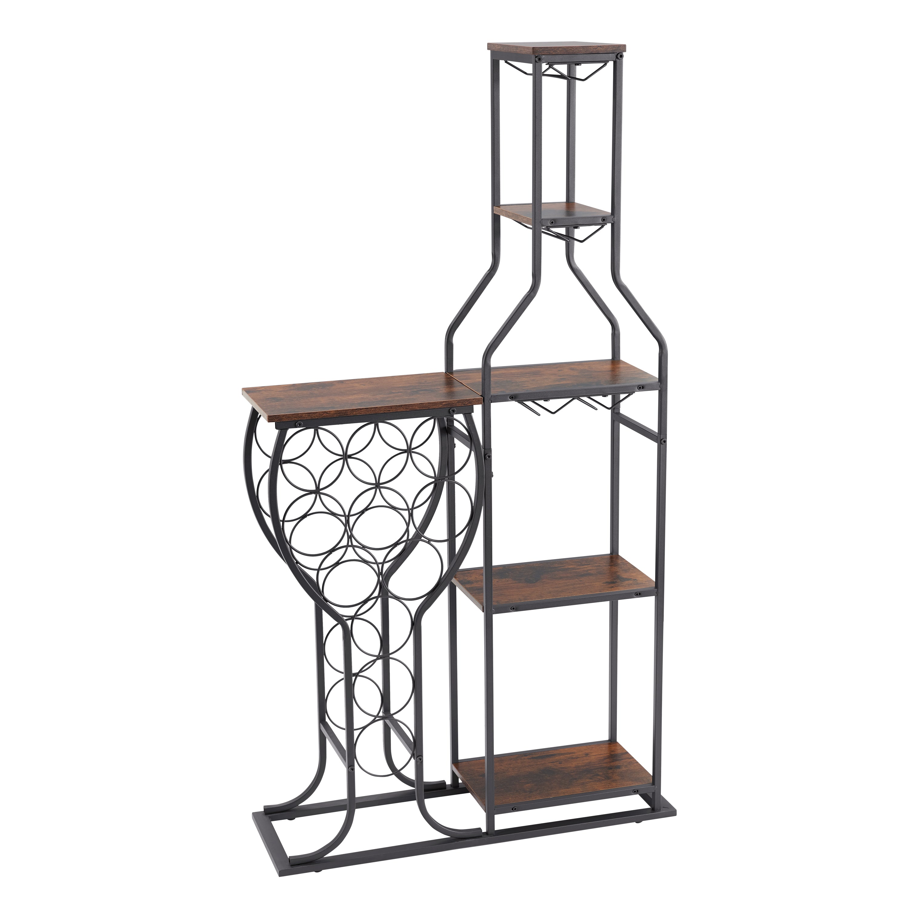11-Bottle Wine Rack with Glass Holder, 5-Tier Bar Shelf