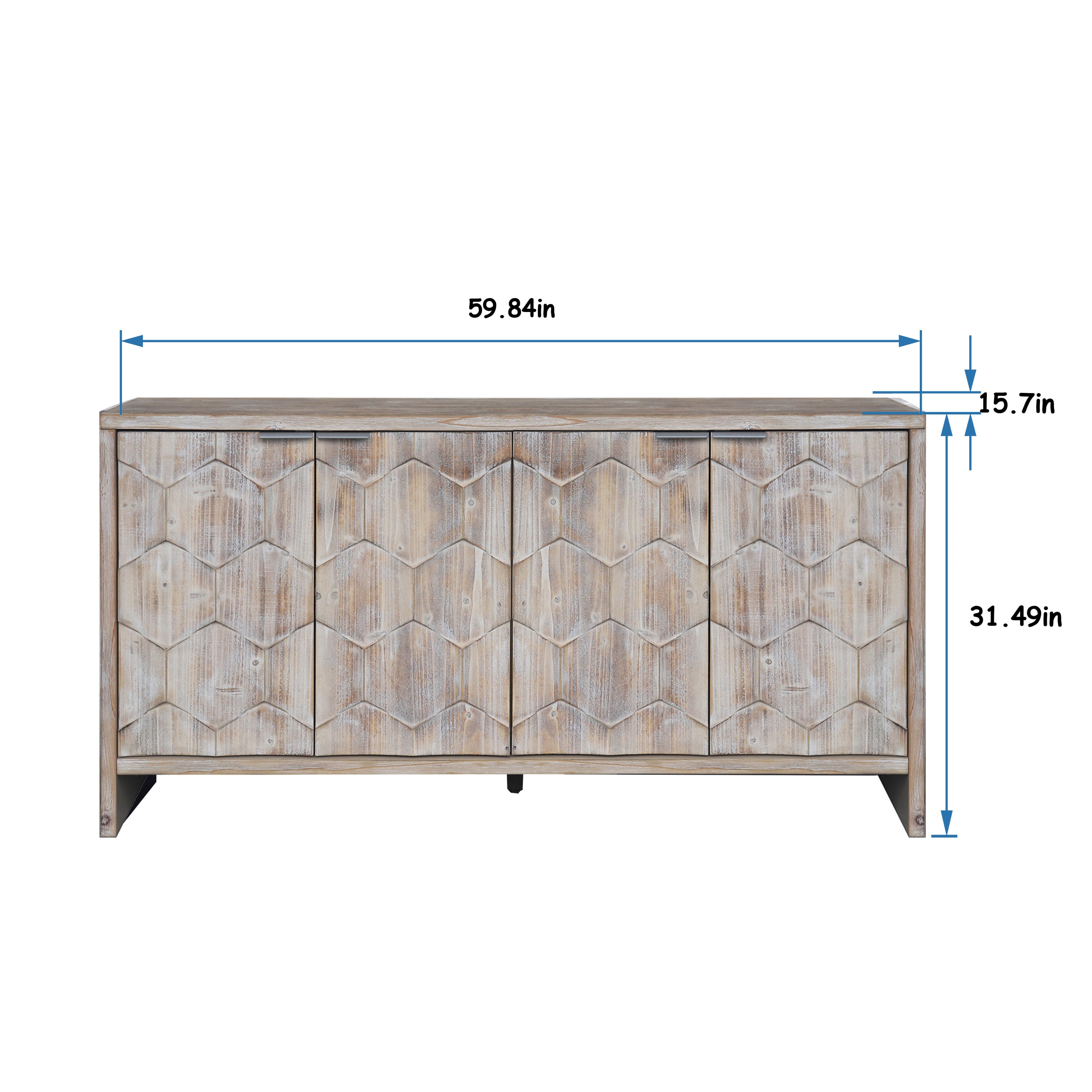 Accent Cabinet Farmhouse Style 4 Door Wooden Cabinet Sideboard Buffet Server Cabinet Storage Cabinet, for Living Room, Entryway, Hallway, Office, Kitchen and Dining Room, Natural Wood Wash