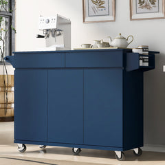 K&K 53.2''  Kitchen Island with Drop Leaf, Kitchen Storage Cart with Spice Rack, Towel Rack and 2 Drawers for Kitchen, Dining Room, Navy Blue