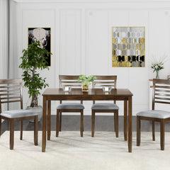 5 Piece Modern Dining Set, Rectangular Wooden Dining Table with 4 Upholstered Chairs for Kitchen, Dining Room, Walnut