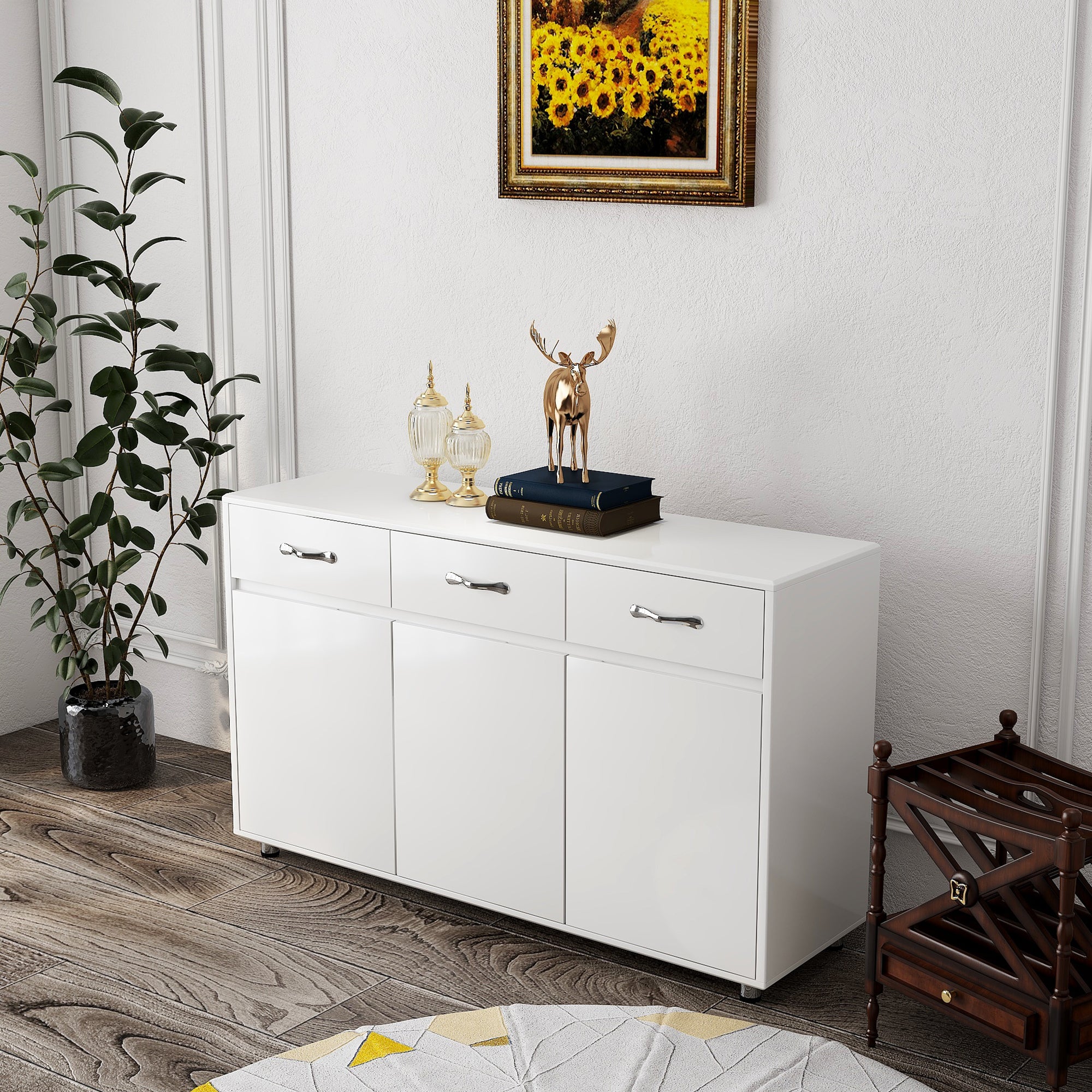 52.6" White Cabinet with Doors & Drawers for Storage - Minimalistic Design for All Your Room