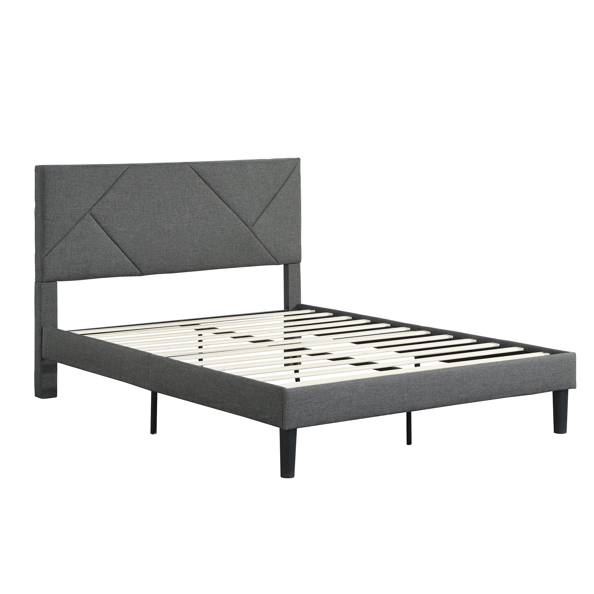 Queen Size Upholstered Platform Bed Frame ,Wood Slat Support, Easy Assembly,Grey