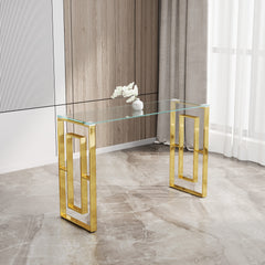 Console Table Stainless Steel Glass,Meal side table Golden Clear