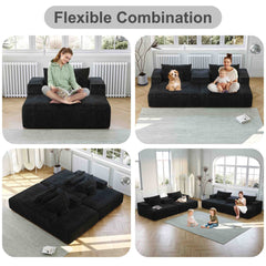 55-inch Chenille Sponge Sofa Lounge Chair,No Assembly Required,Fluffy Modern Sleeper Chair for Indoor Living Room Bedroom